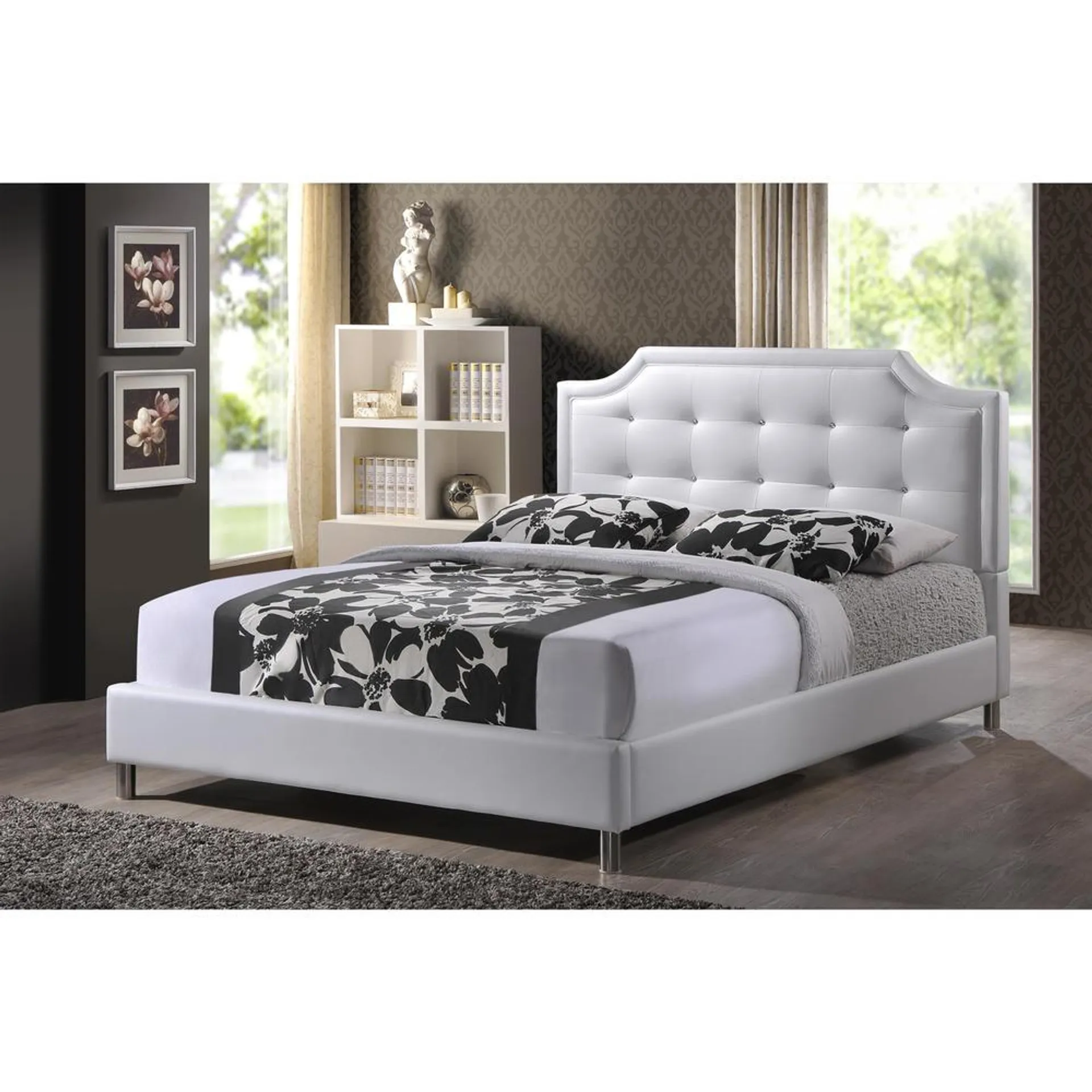 Baxton Studio Carlotta White Modern Bed with Upholstered Headboard - Full Size