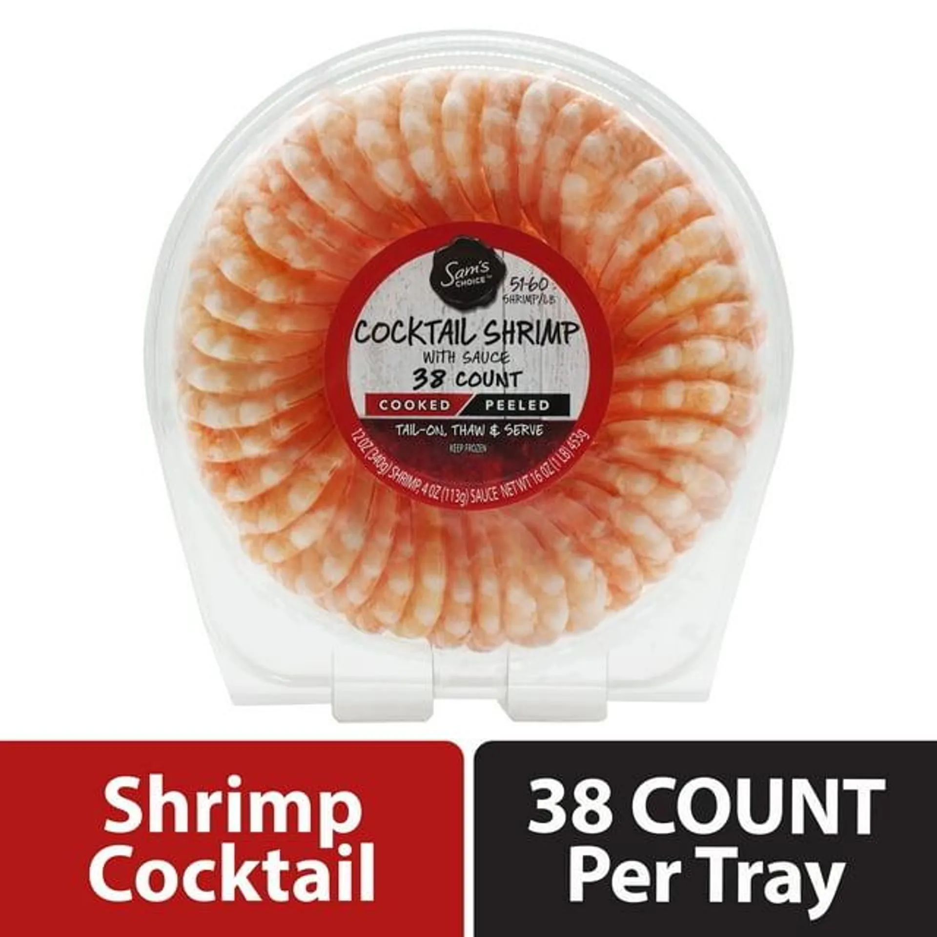 Sam's Choice Premium Cooked Medium Shrimp Cocktail Ring with Sauce, 16 oz , Frozen