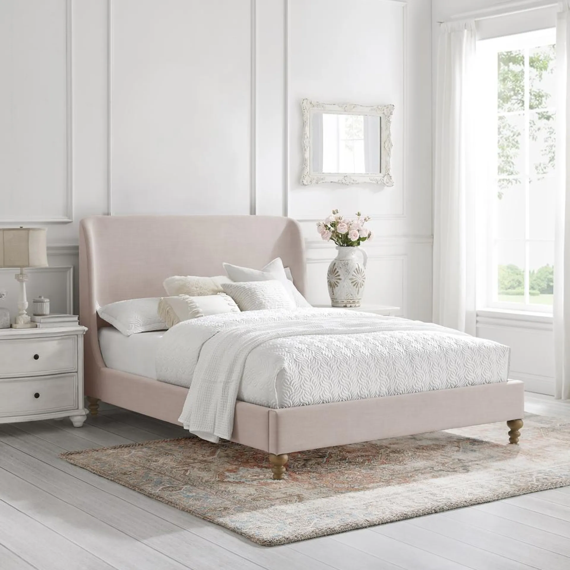 Rustic Manor Maisy Bed Wingback Upholstered Slats Included