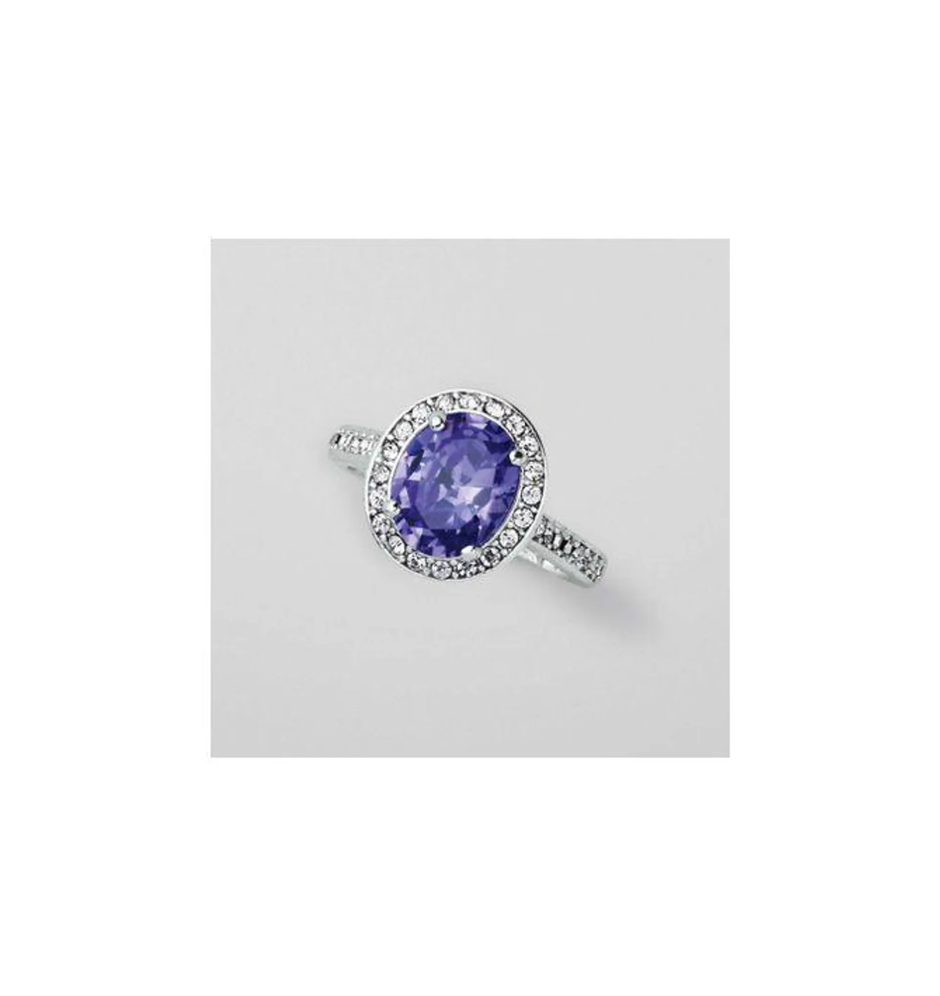 Purple Oval CZ Halo Cocktail Ring