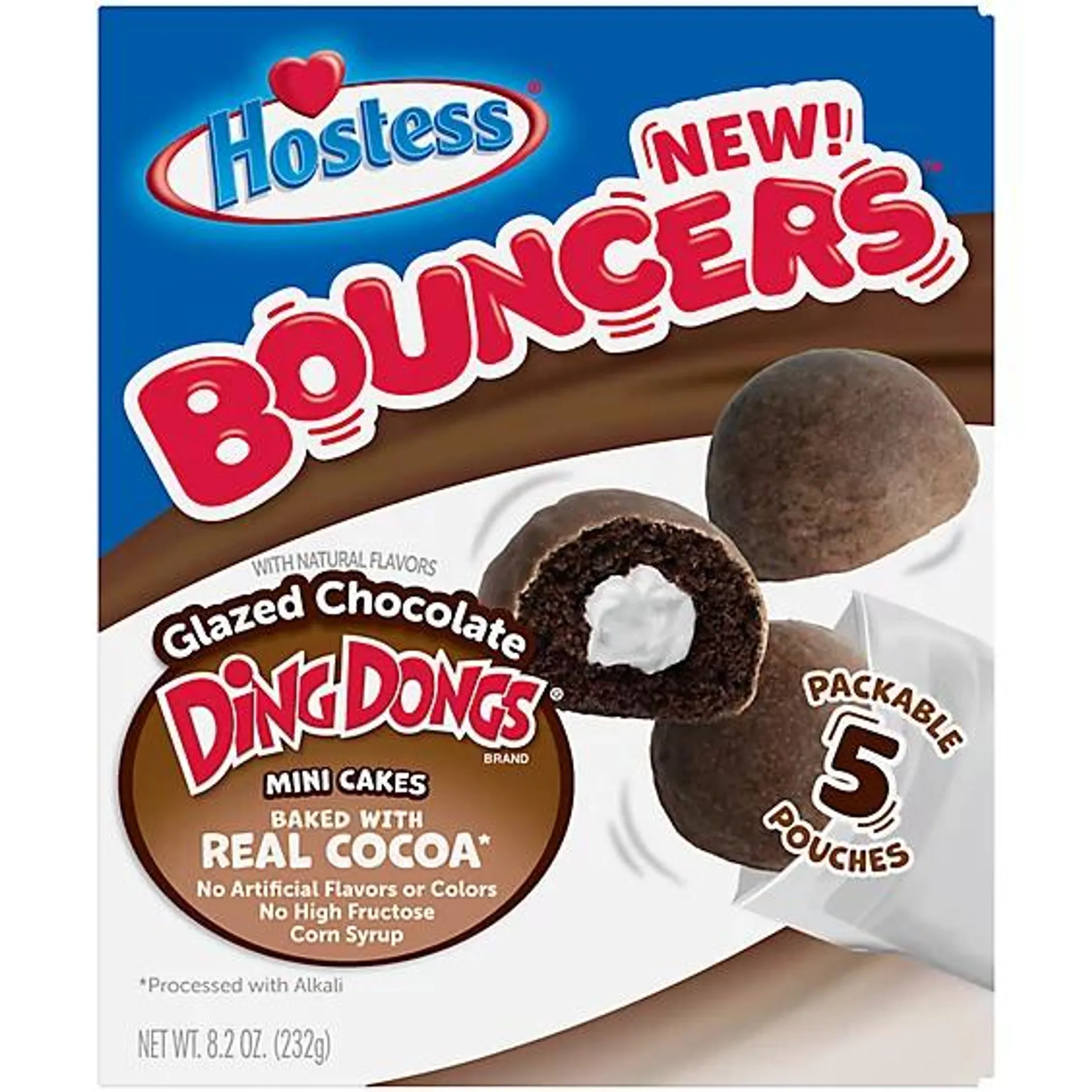 Hostess Bouncers Glazed Chocolate Ding Dongs Packable Pouches for Lunchboxes 5 Count - 8.2 Oz