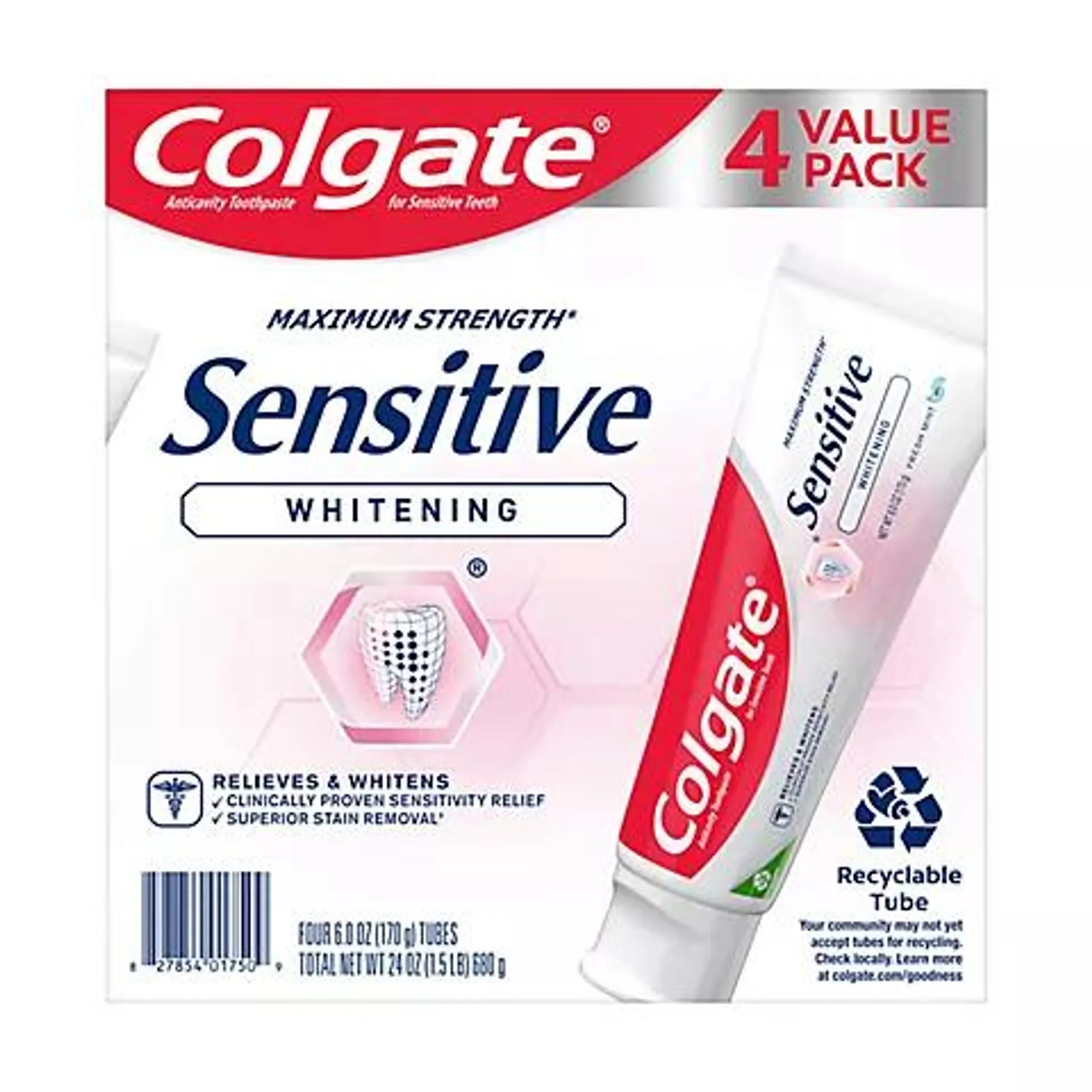 Colgate Sensitive Whitening Toothpaste, Sensitive Teeth Toothpaste - Fresh Mint, 4 pk./6 oz.