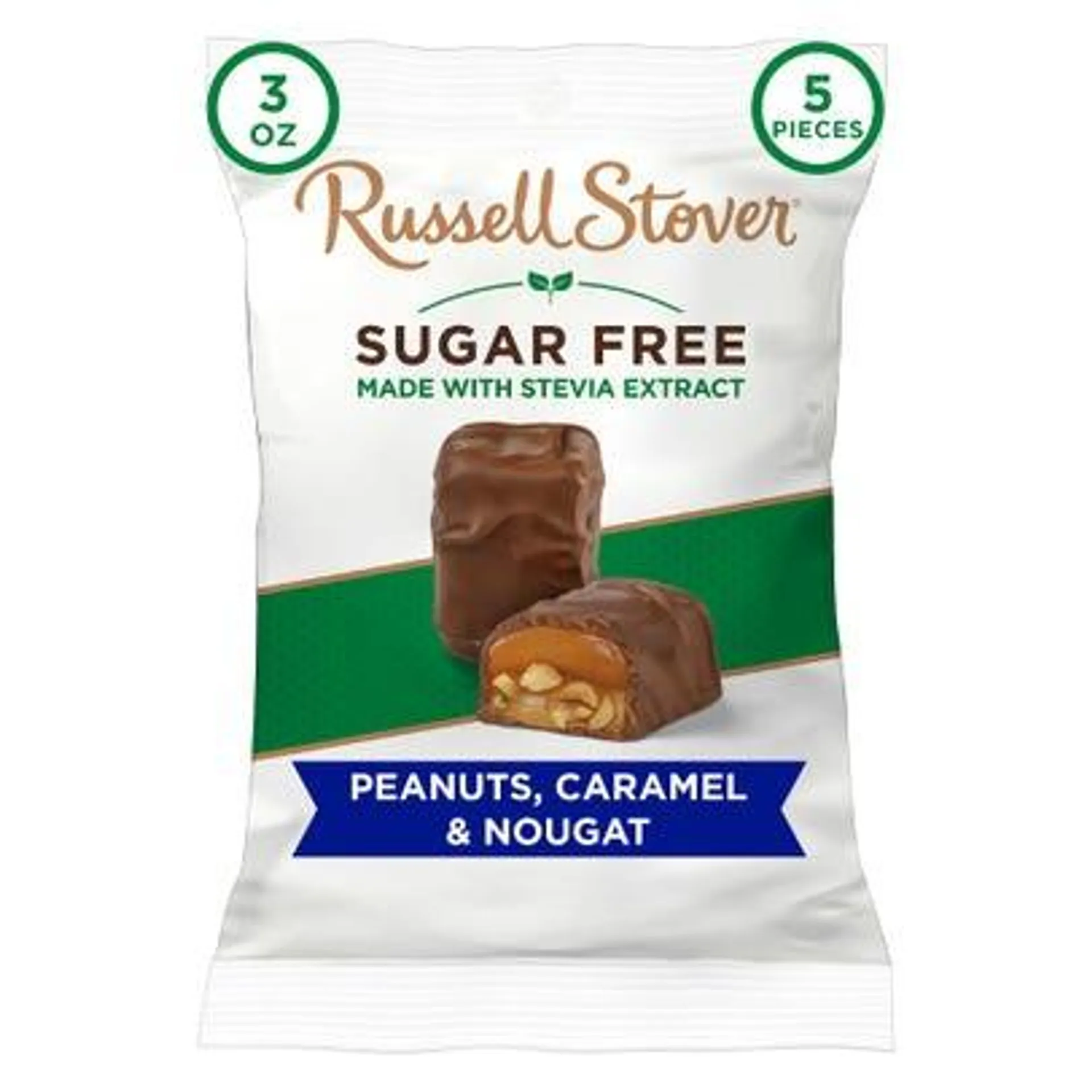 Russell Stover Sugar Free Peanut, Caramel & Nougat Covered in Chocolate Candy bag - 3 oz