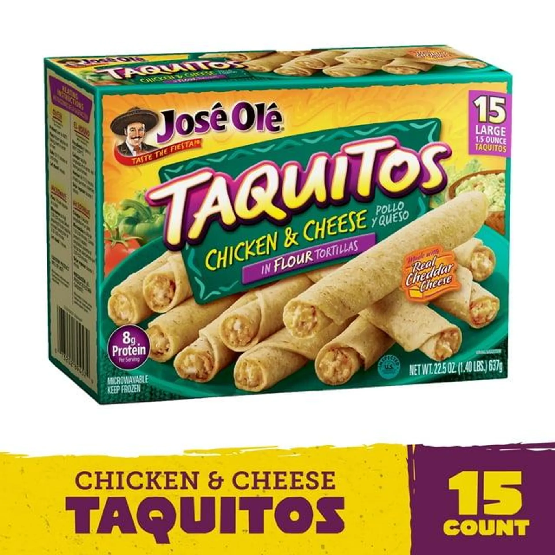 Jose Ole Chicken & Cheese Flour Taquitos, Frozen Mexican Food, 22.5 oz, 15 Count