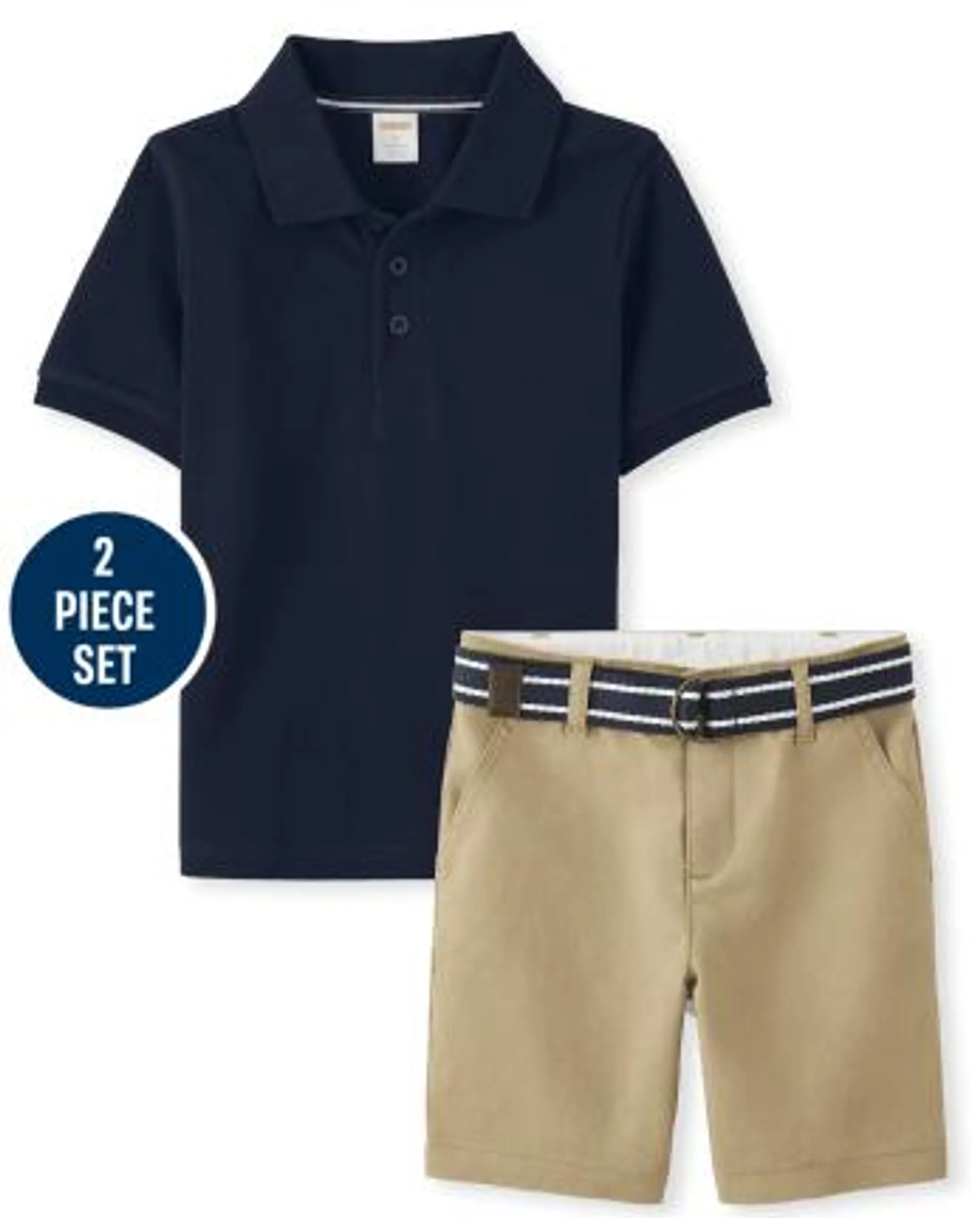 Boys Stain Resistant Polo And Chino Shorts 2-Piece Outfit Set - Uniform - multi clr