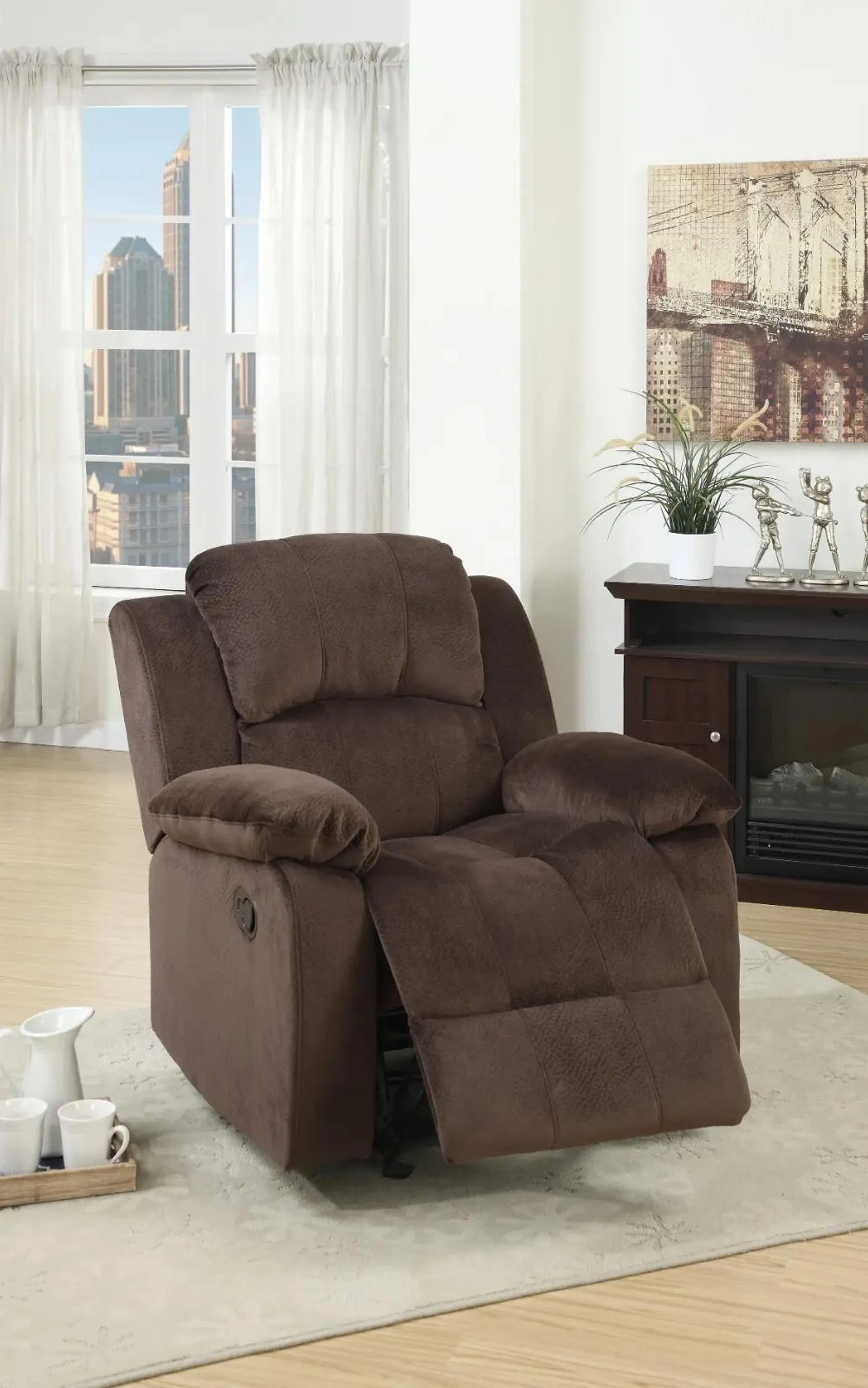 Esofastore Contemporary 1pc Recliner Chair Chocolate Padded Suede Cushion Rocker Reclining Motion Living Room