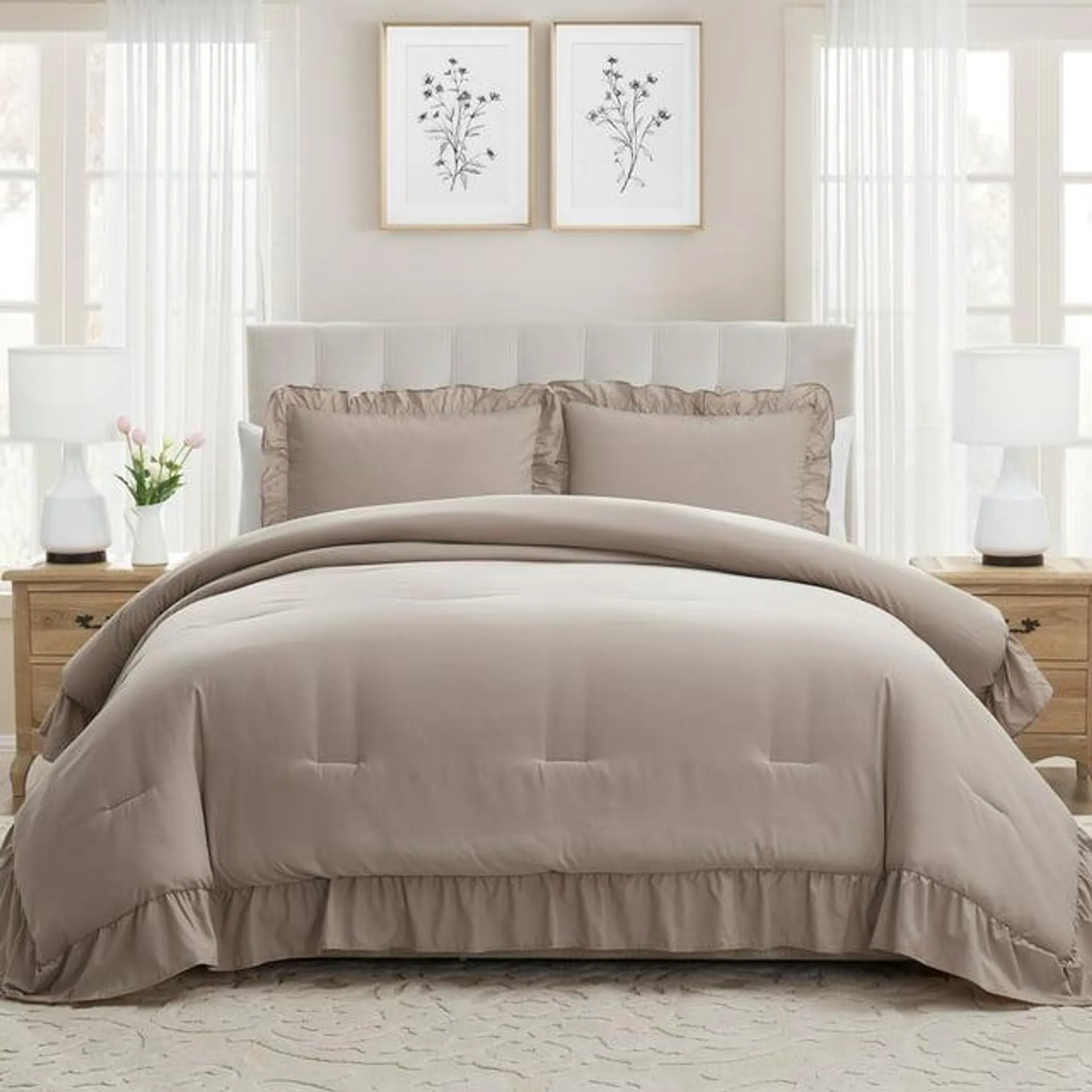 My Texas House Delphine 3-Piece Taupe Ruffle Comforter Set, King