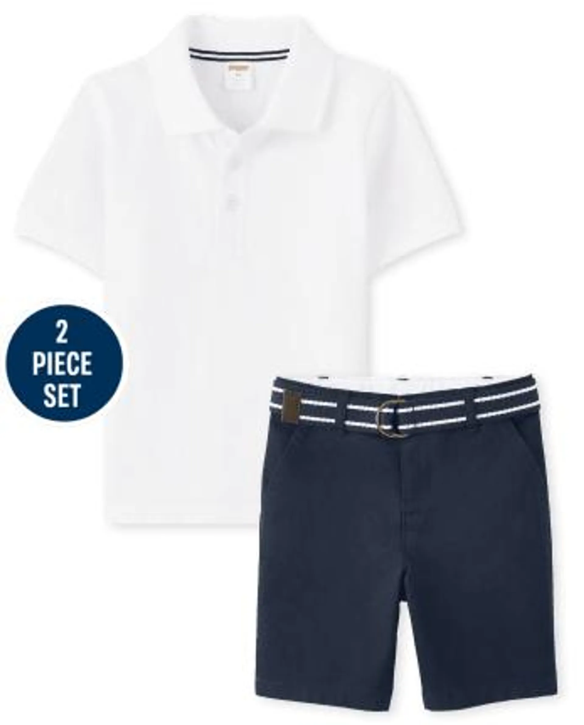 Boys Stain Resistant Polo And Chino Shorts 2-Piece Outfit Set - Uniform - multi clr