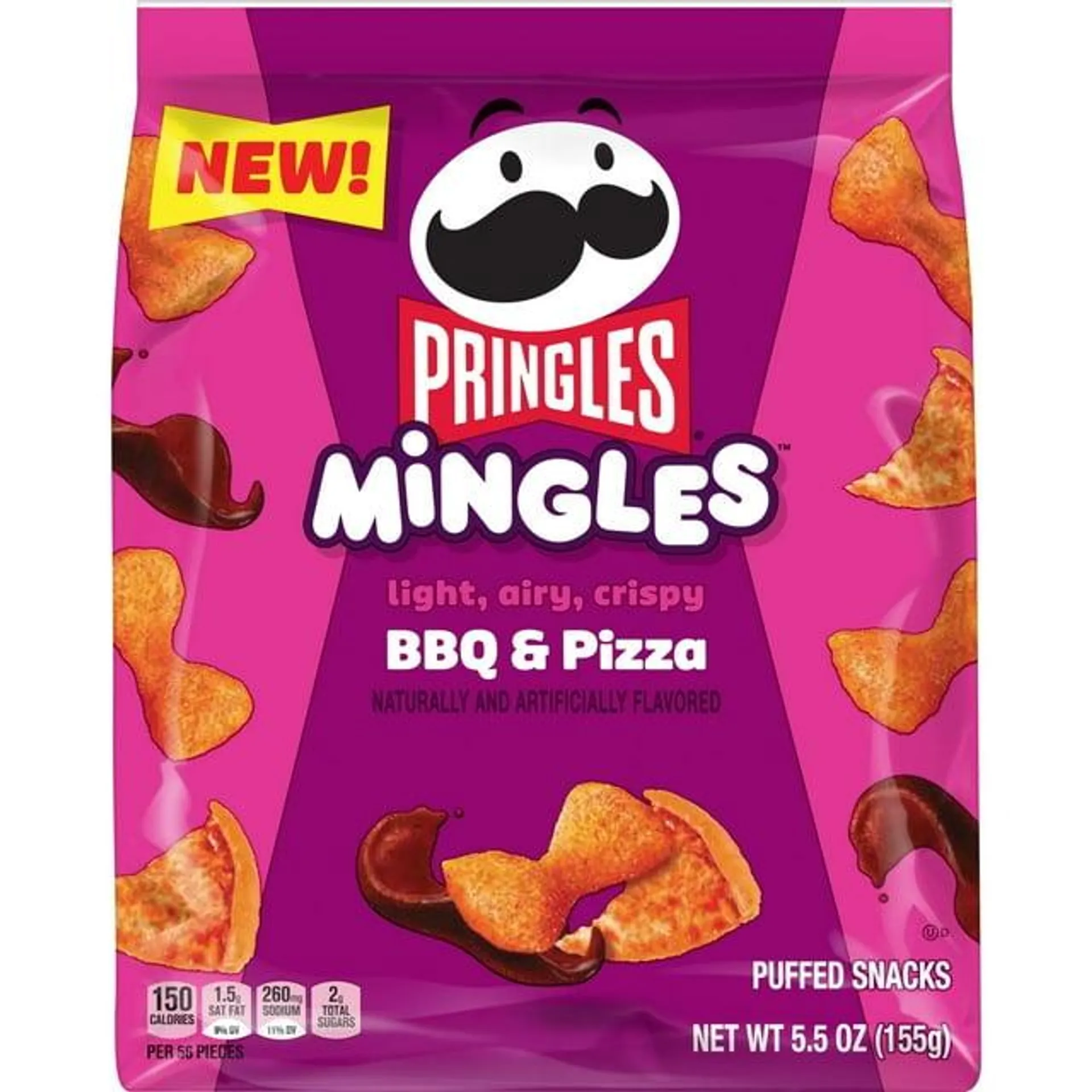 Pringles Mingles BBQ and Pizza Puffed Snacks, Salty Snacks, 5.5 oz