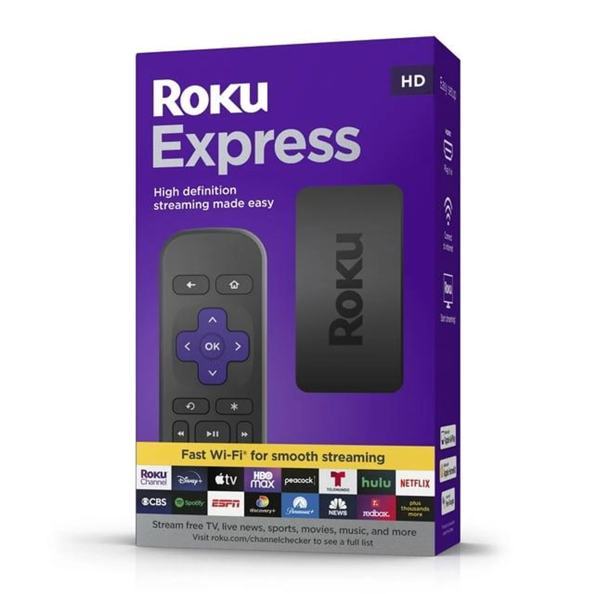 Roku Express HD Streaming Device with High-Speed HDMI Cable, Standard Remote (No TV Controls) and Fast Wi-Fi