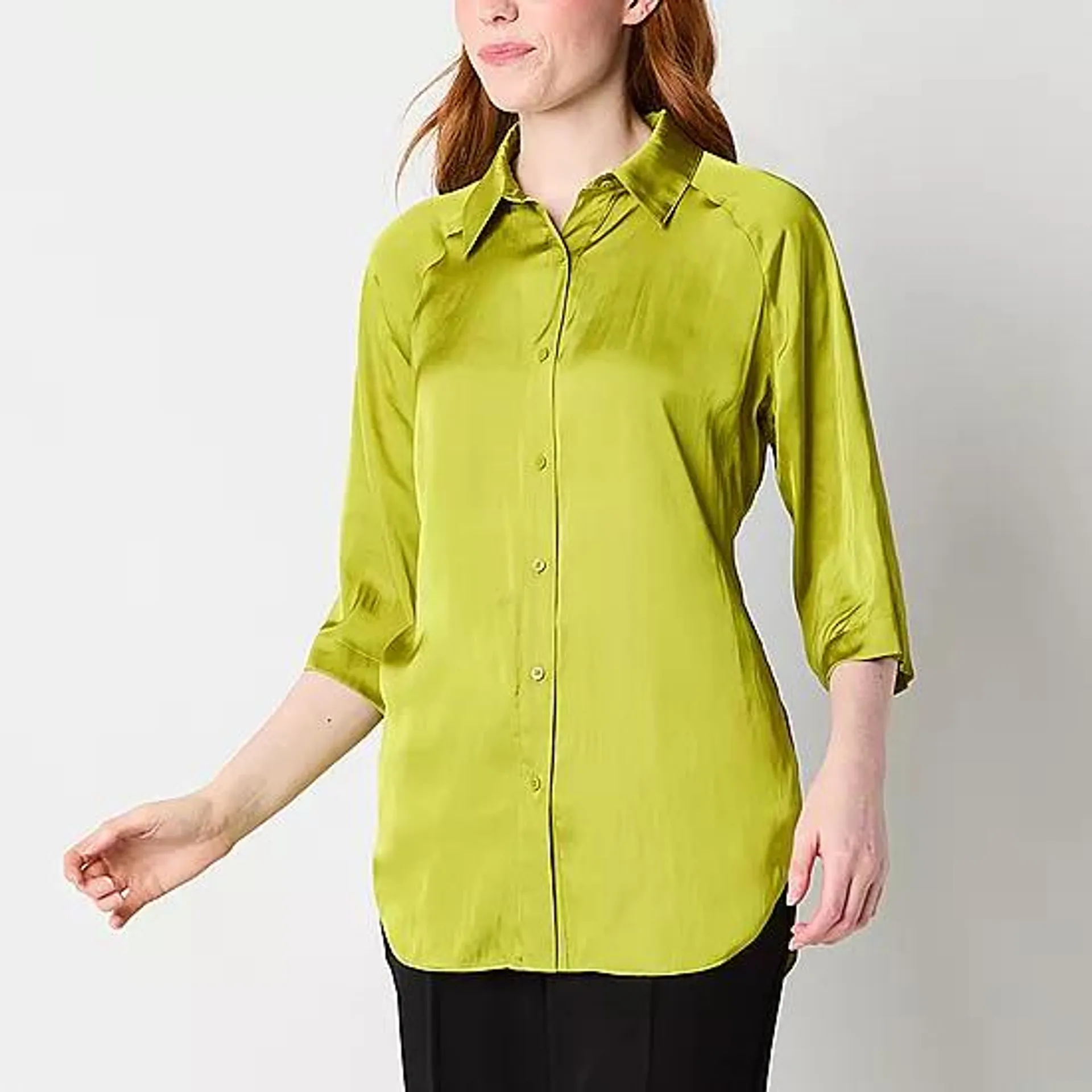 Worthington Womens 3/4 Sleeve Regular Fit Button-Down Shirt