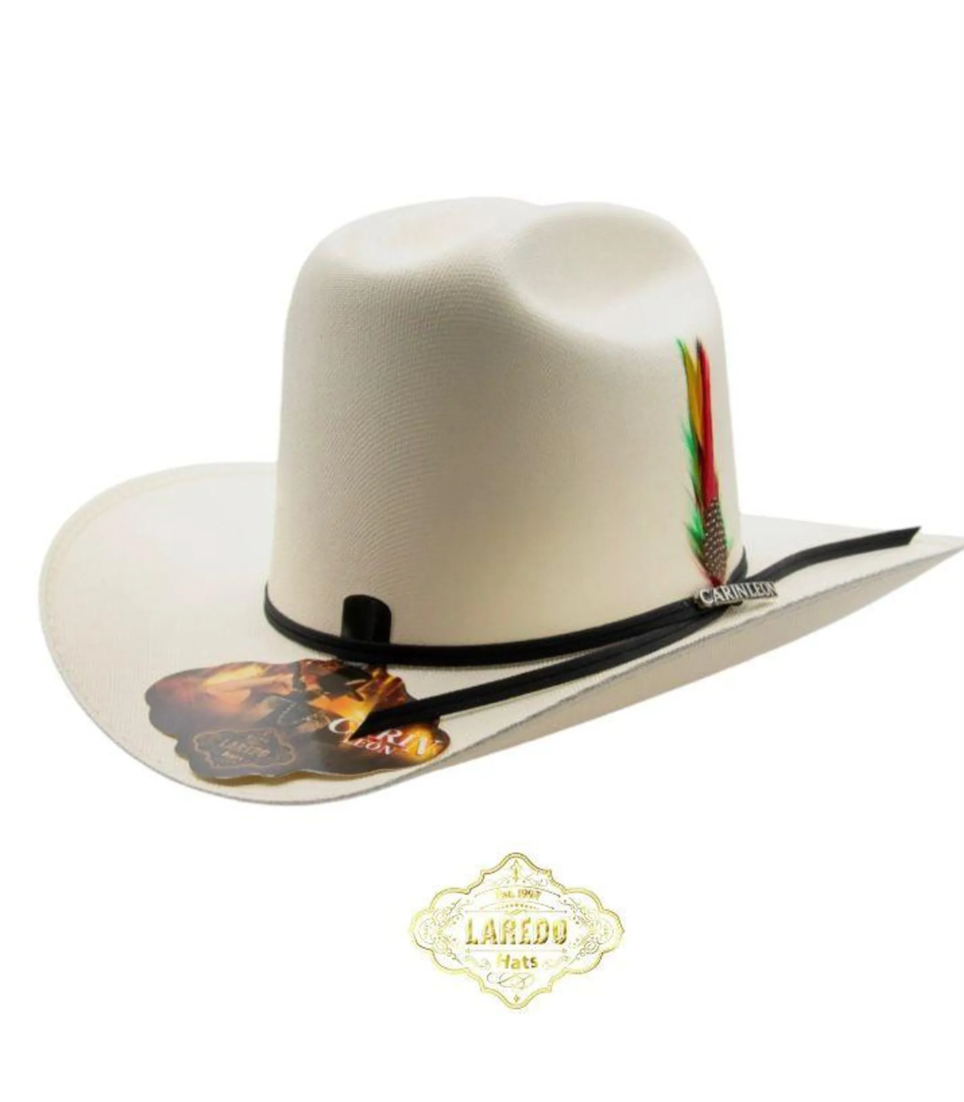 Sombrero Carin Leon Oficial 10X con Pluma y Liston