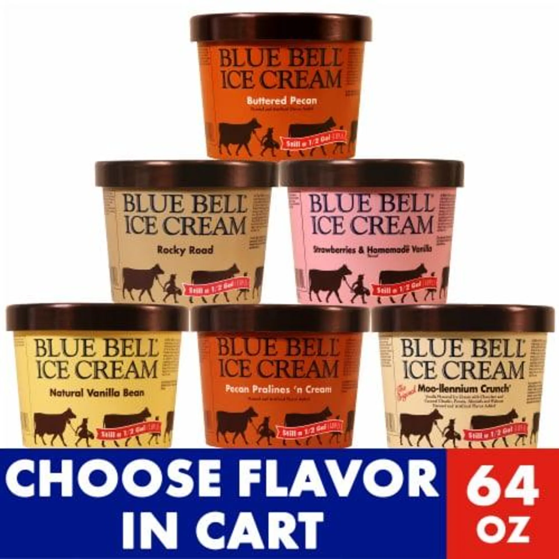 Blue Bell® Brown Rim Assorted Flavors Ice Cream Tub