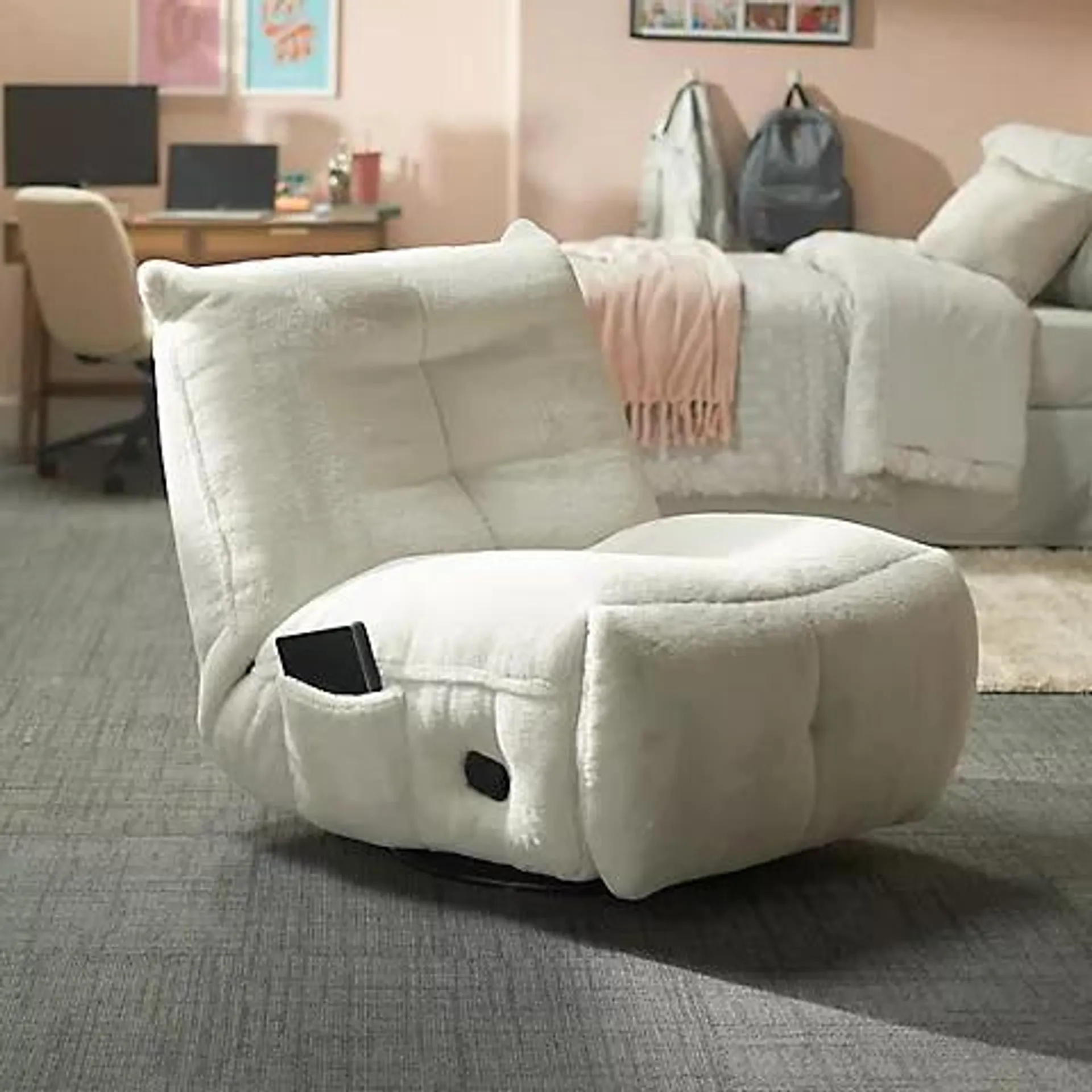 Badgley Fabric Swivel Recliner - White