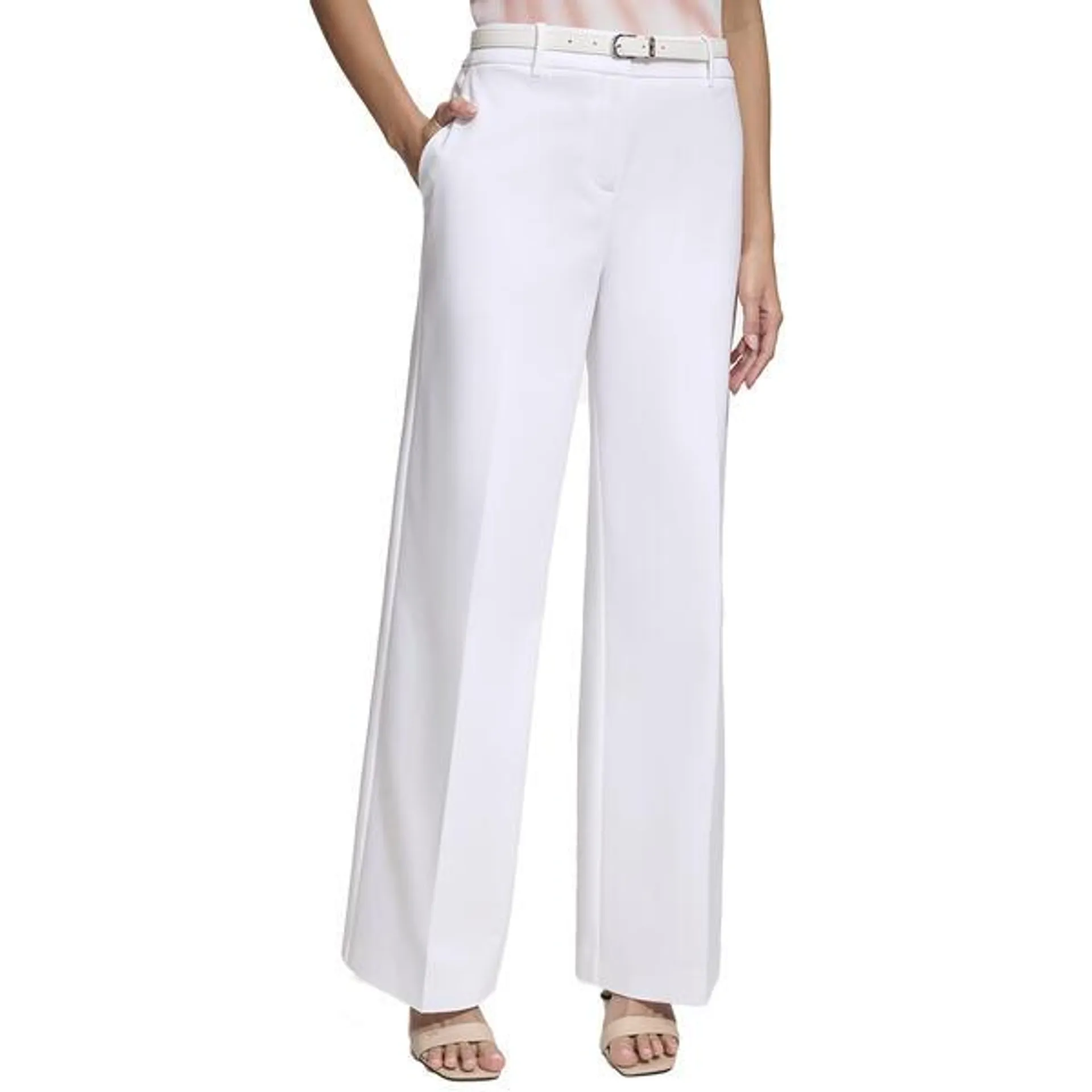 Womens Calvin Klein Straight Leg Cotton Dress Pants w/ Belt