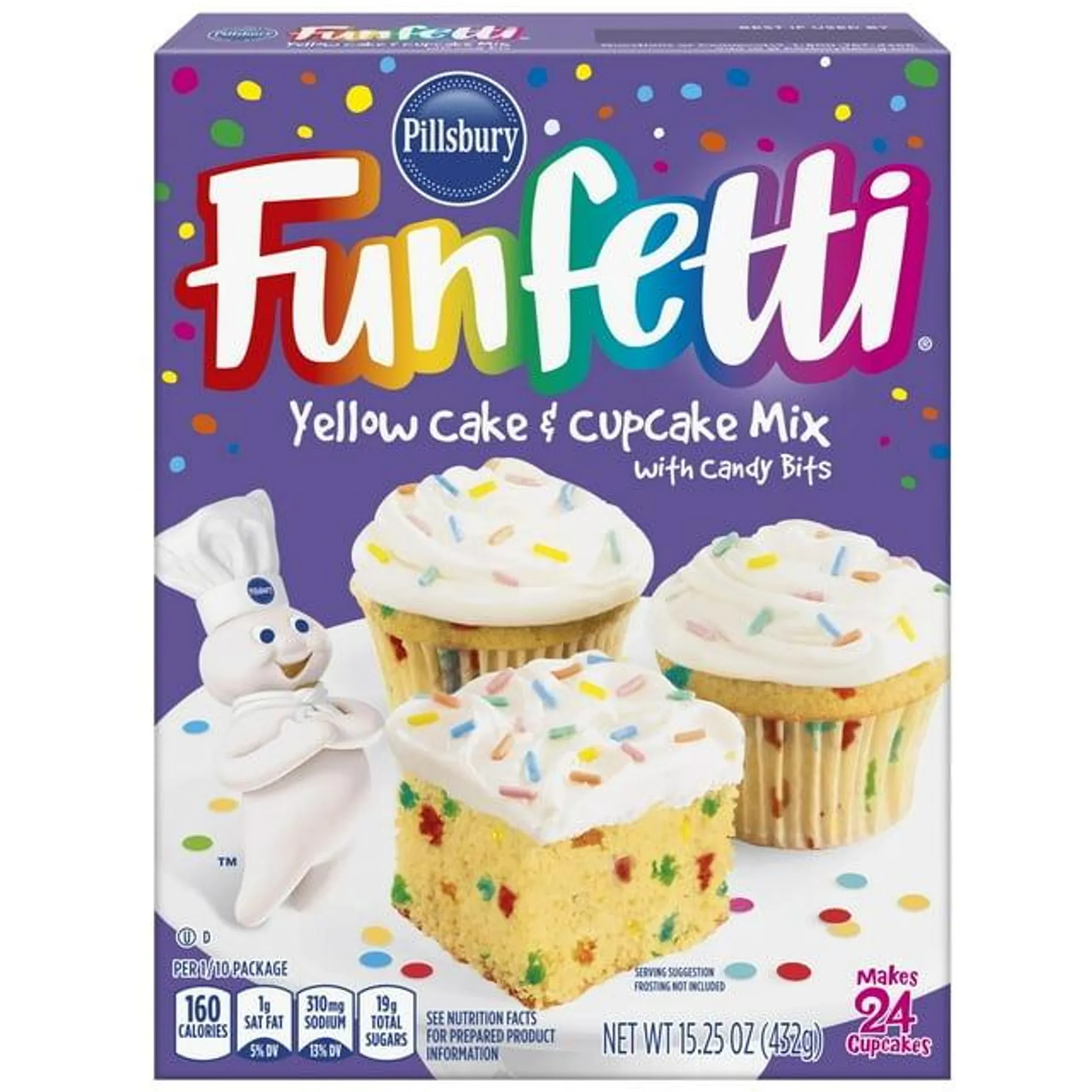 Pillsbury Funfetti Yellow Cake Mix with Candy Bits, 15.25 oz Box