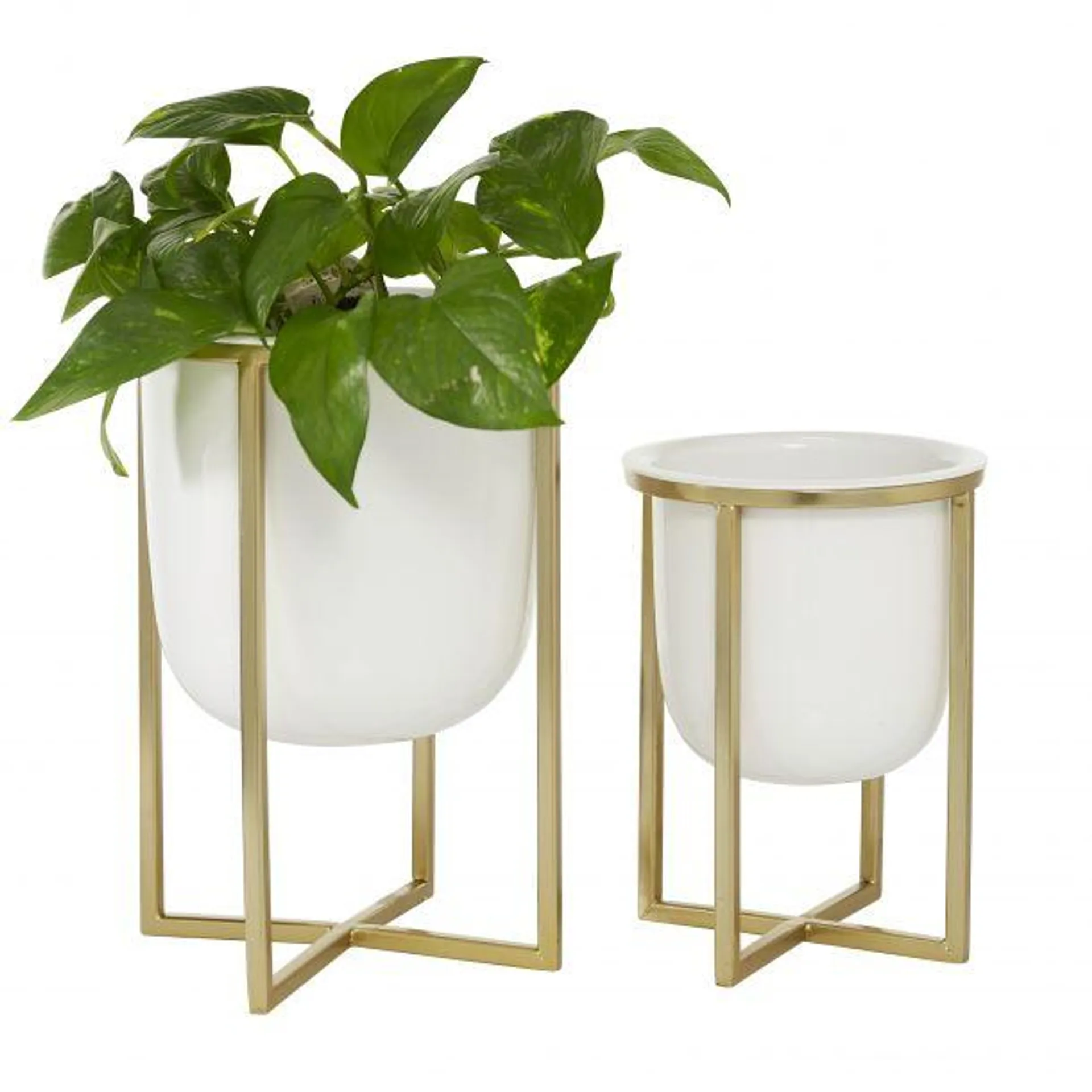 CosmoLiving by Cosmopolitan Contemporary Metal Cup Shape Planter with Removable Stand (Set of 2) - White