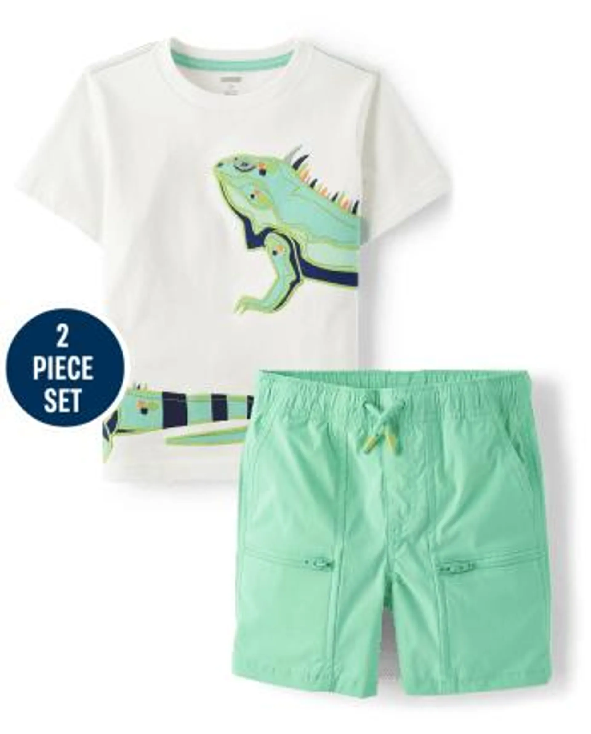 Boys Embroidered Iguana 2-Piece Outfit Set - Little Classics - multi clr