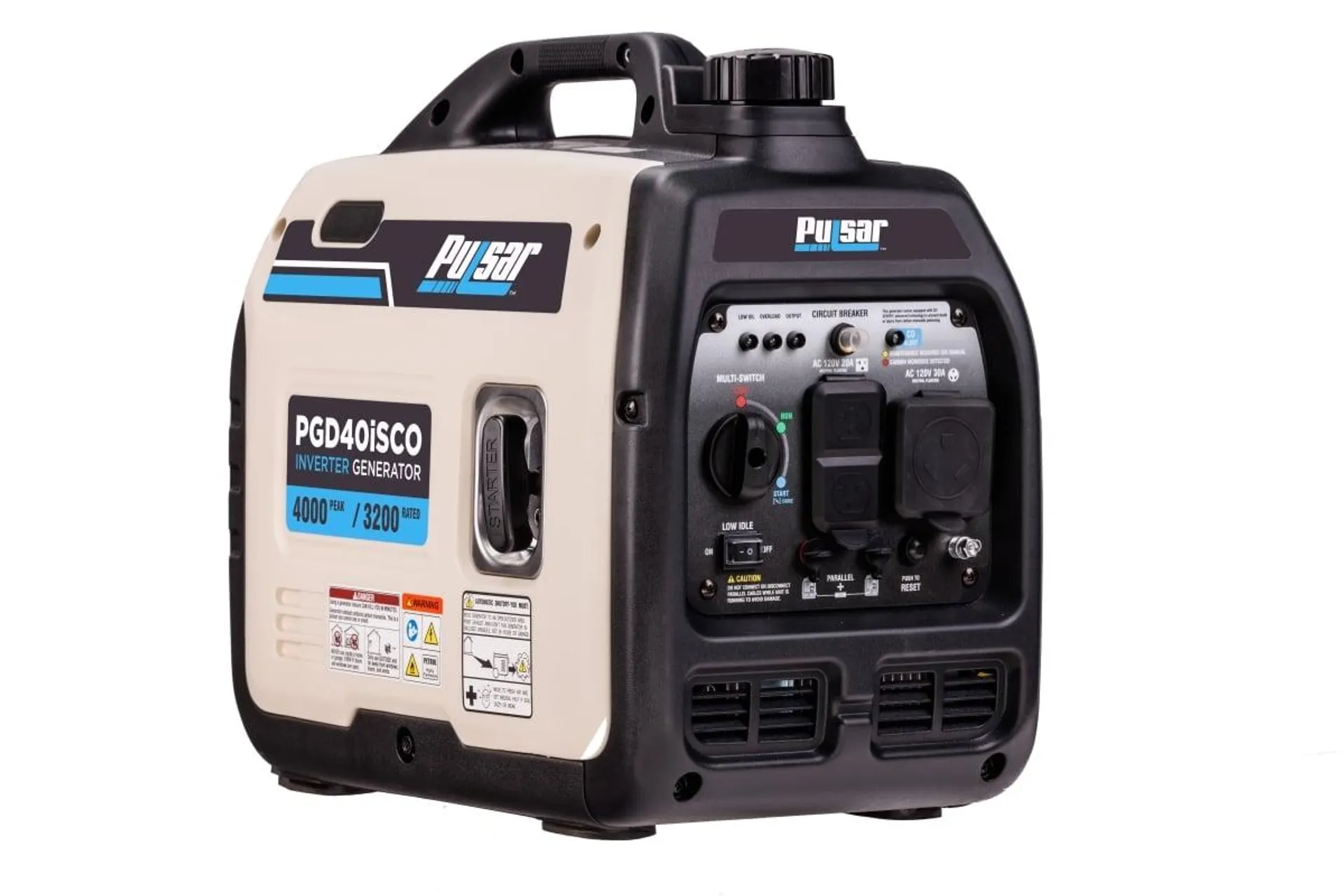 Pulsar PGD40iSCO 4000W Super Quiet Inverter Gasoline Powered Generator with Recoil Start & CO Shutdown