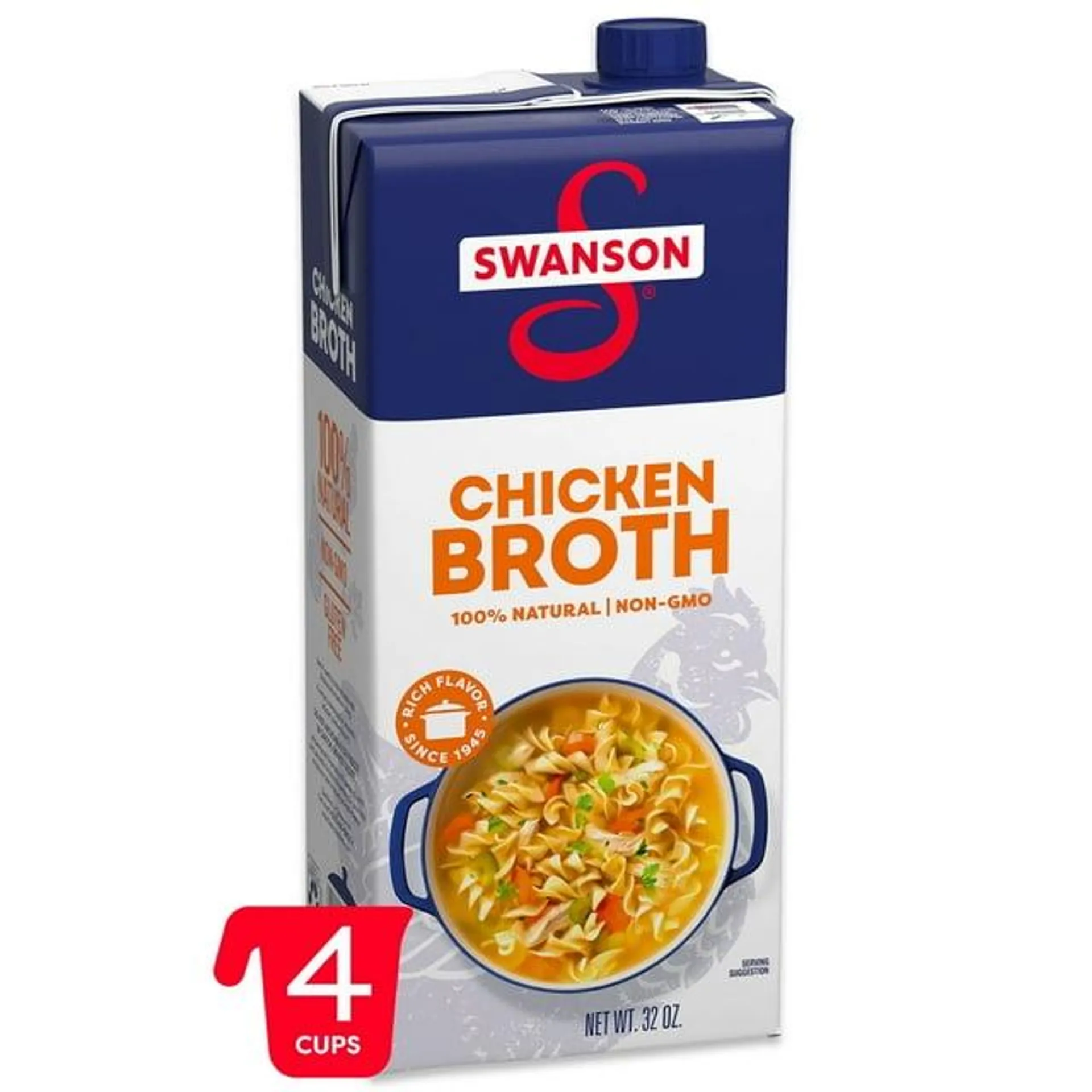 Swanson 100% Natural Chicken Broth, 32 oz Carton