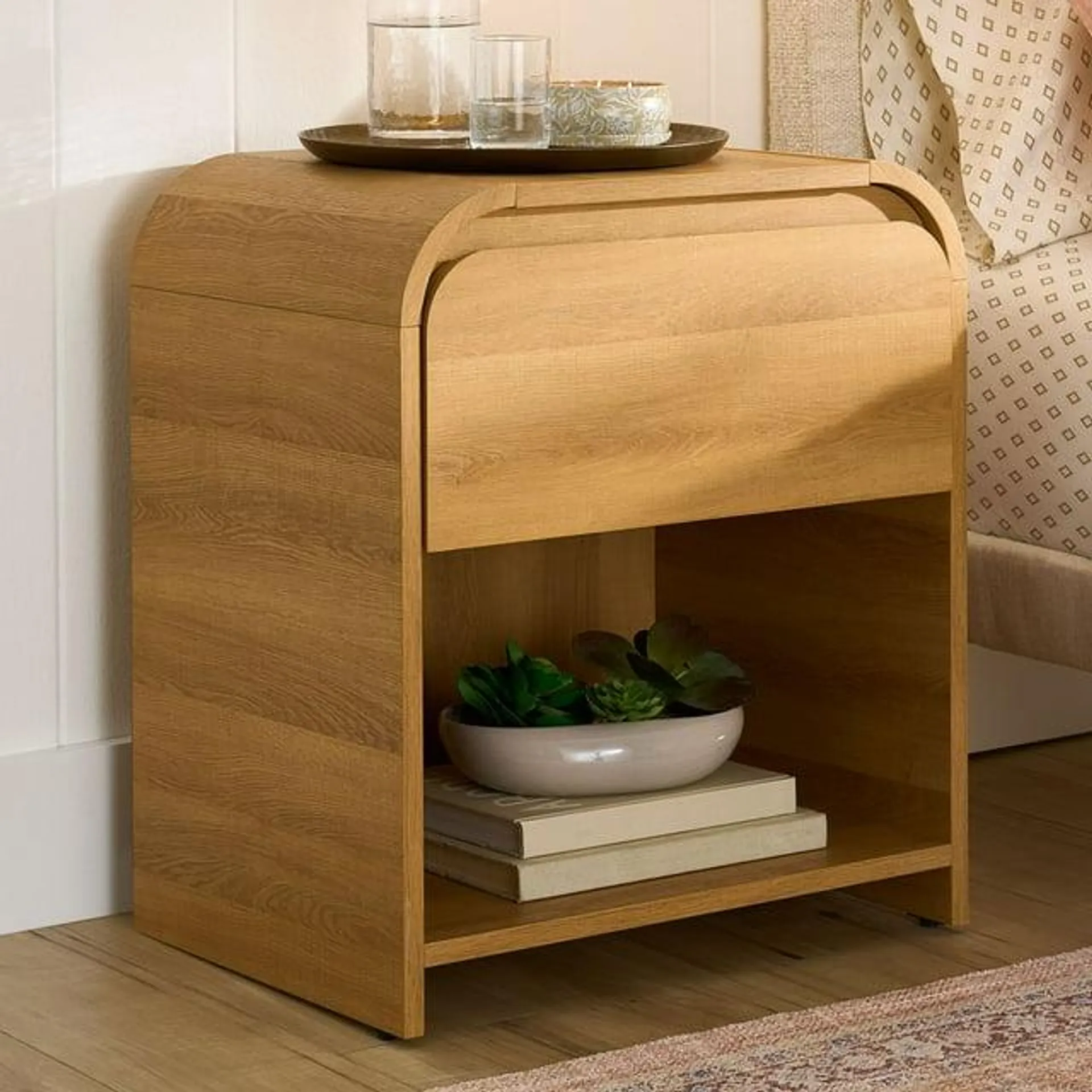 Better Homes & Gardens Juliet Nightstand with USB, Light Honey Finish