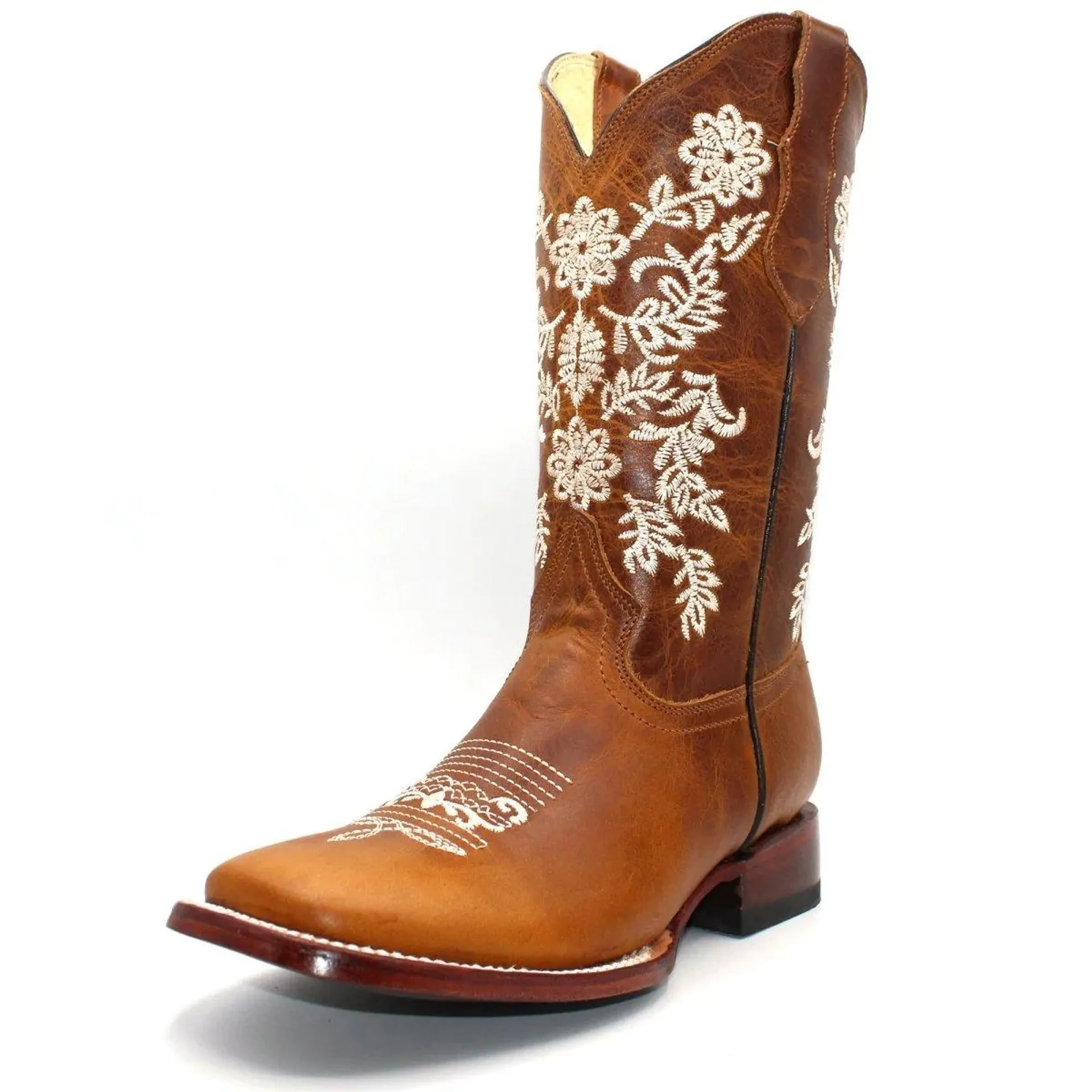 Women's Square Toe Leather Boots Honey H227251