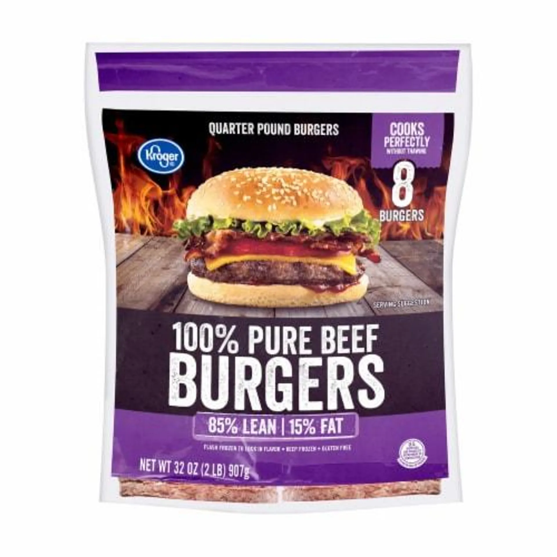 Kroger® 100% Pure Ground Beef Quarter Pound Burgers 8 Count