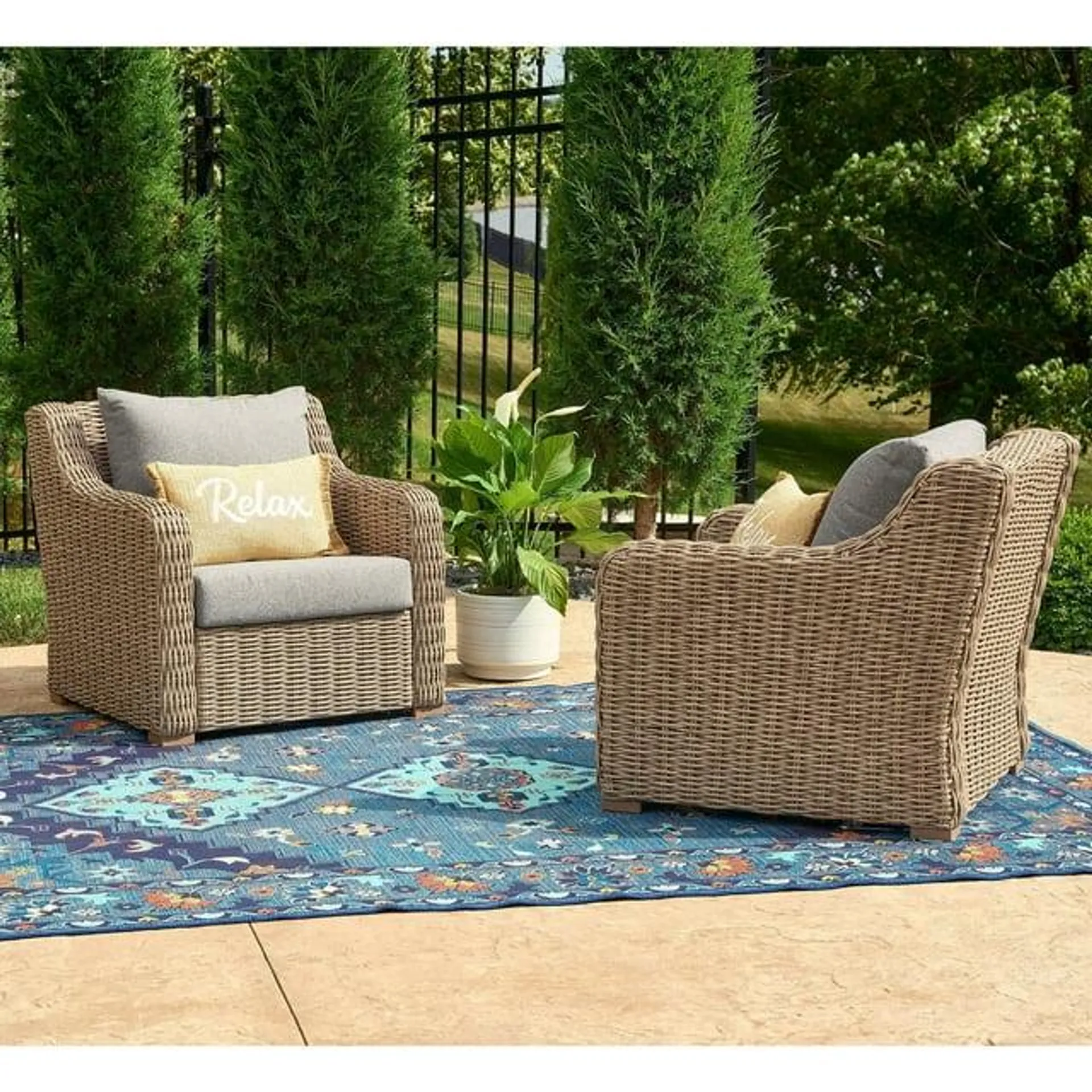 Better Homes & Gardens Bellamy 2-Pack Outdoor Club Lounge Chairs Gray Cushions with Patio Cover