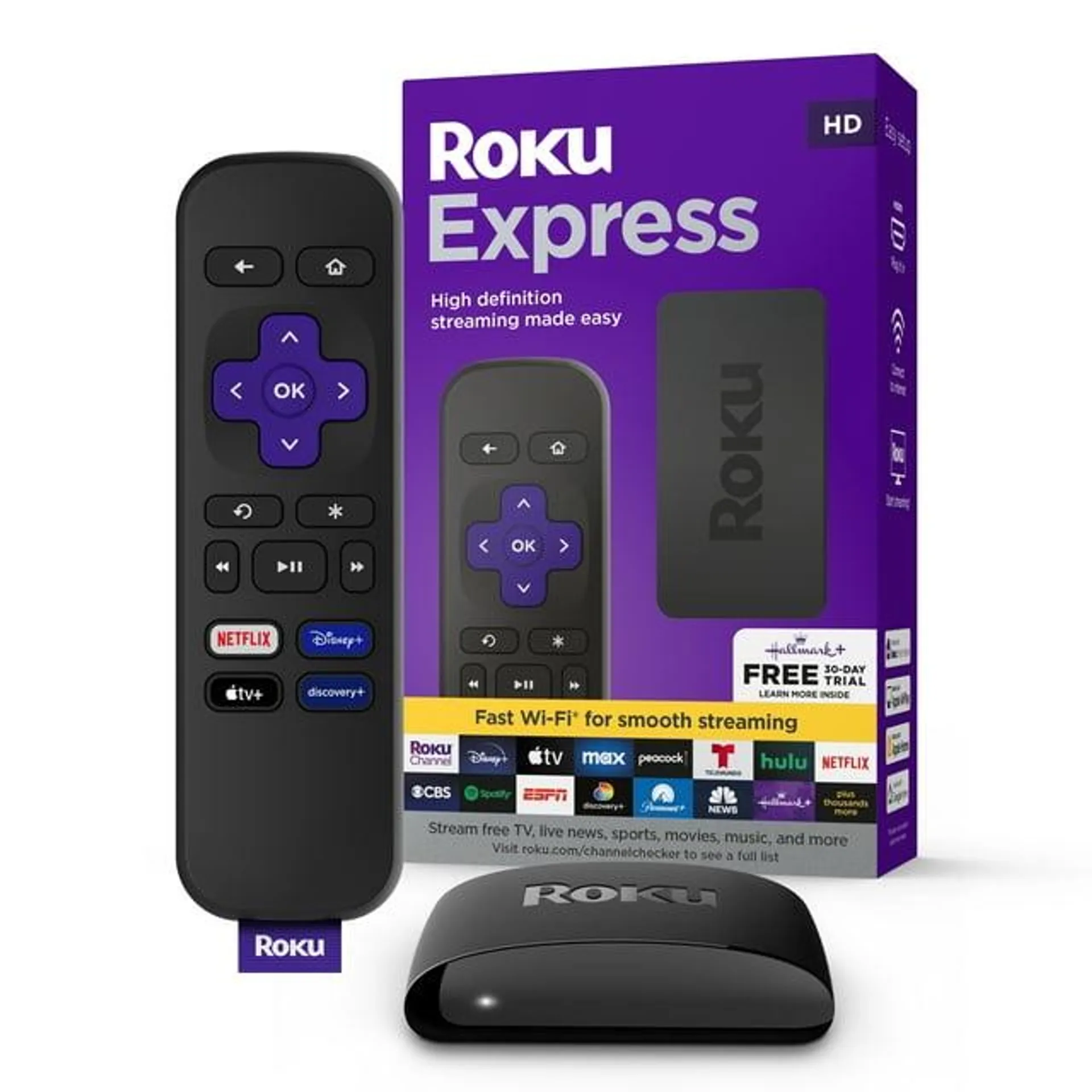 Roku Express HD Streaming Device with High-Speed HDMI Cable, Standard Remote (No TV Controls) and Fast Wi-Fi