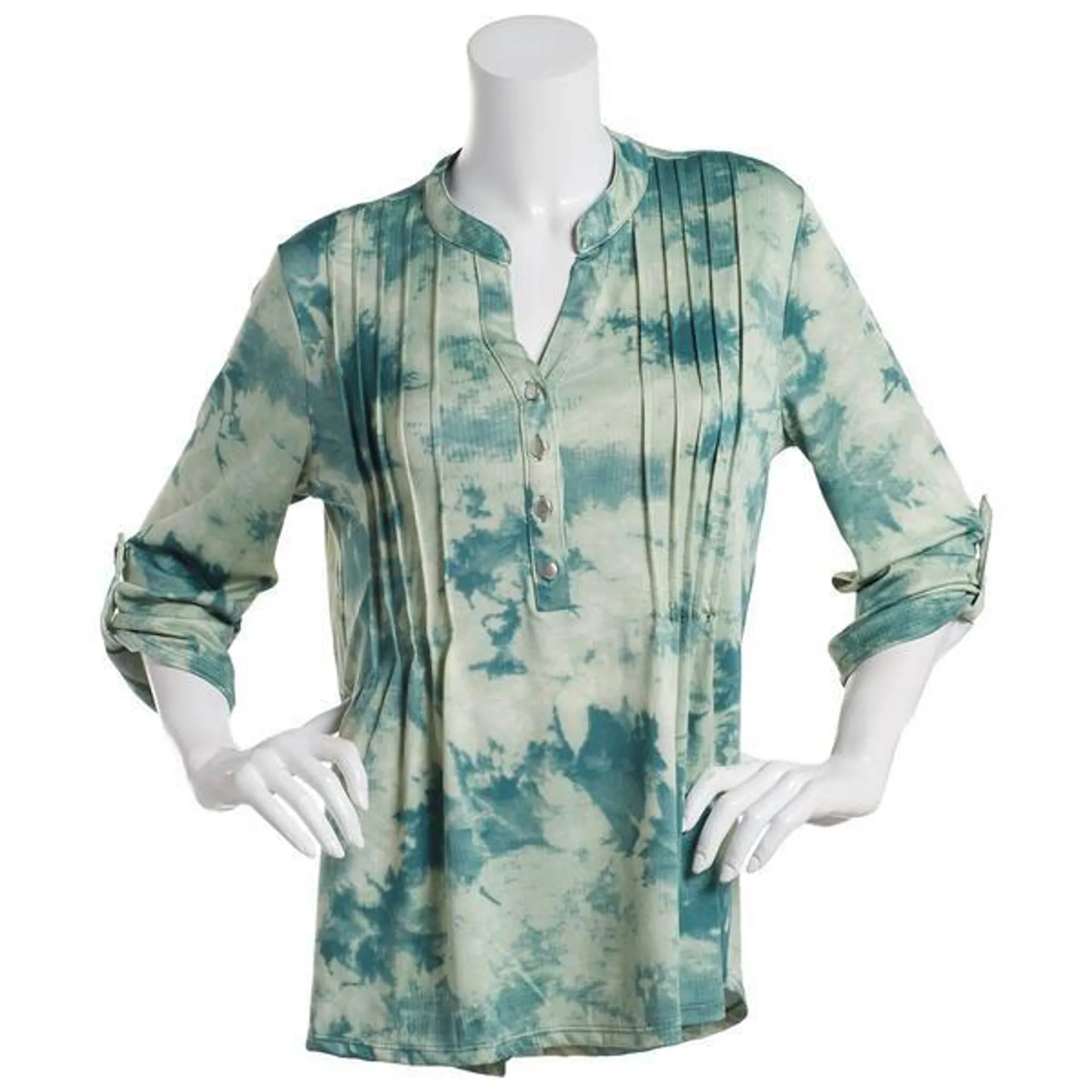 Womens Notations 3/4 Sleeve Tie Dye Pleat Blouse