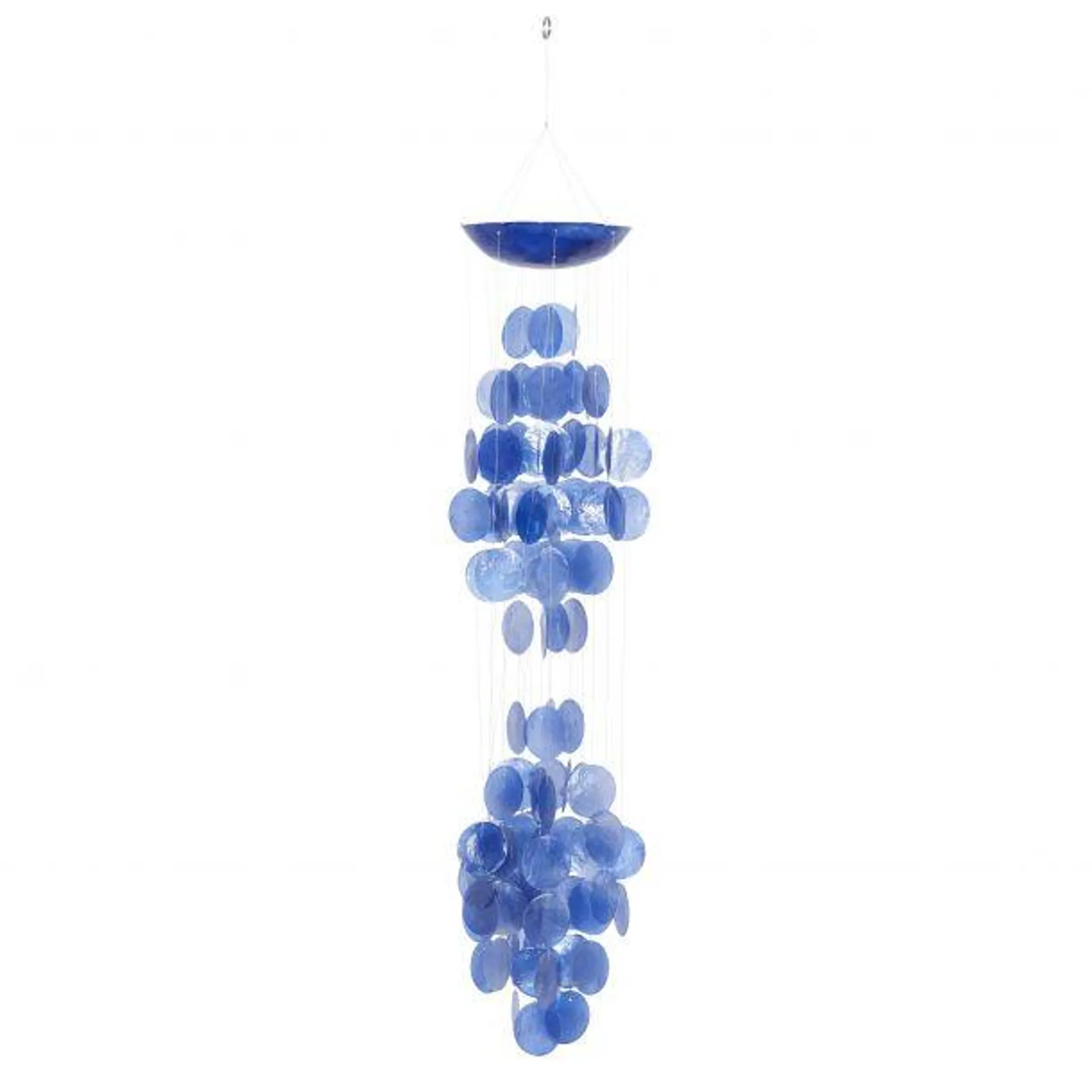 Marisol + Daisy Coastal 27" Capiz Shell Waterfall Wind Chime in Wood - Blue