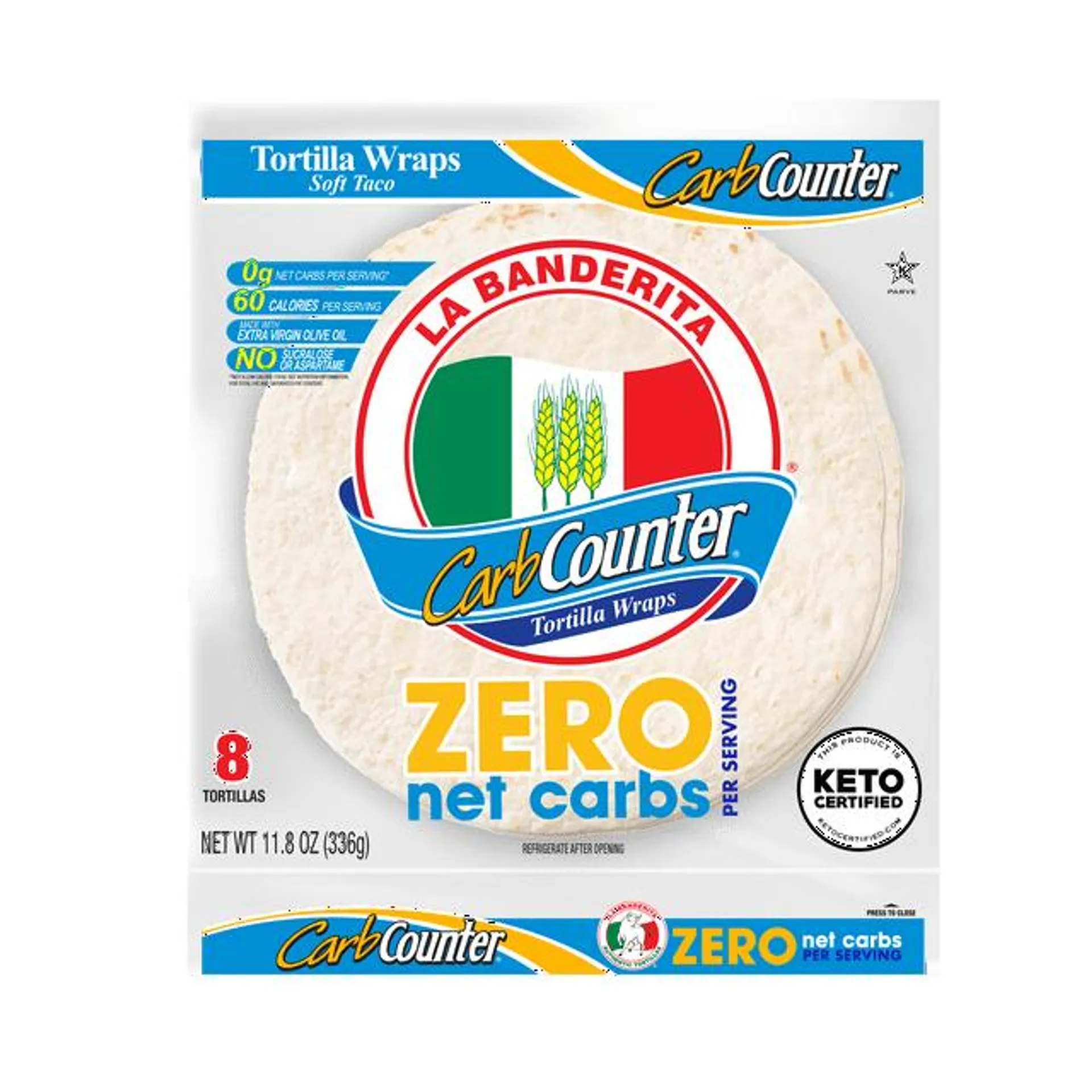 La Banderita Carb Counter Zero Net Carbs Soft Taco Flour Tortillas, 11.8 oz, 8 Count