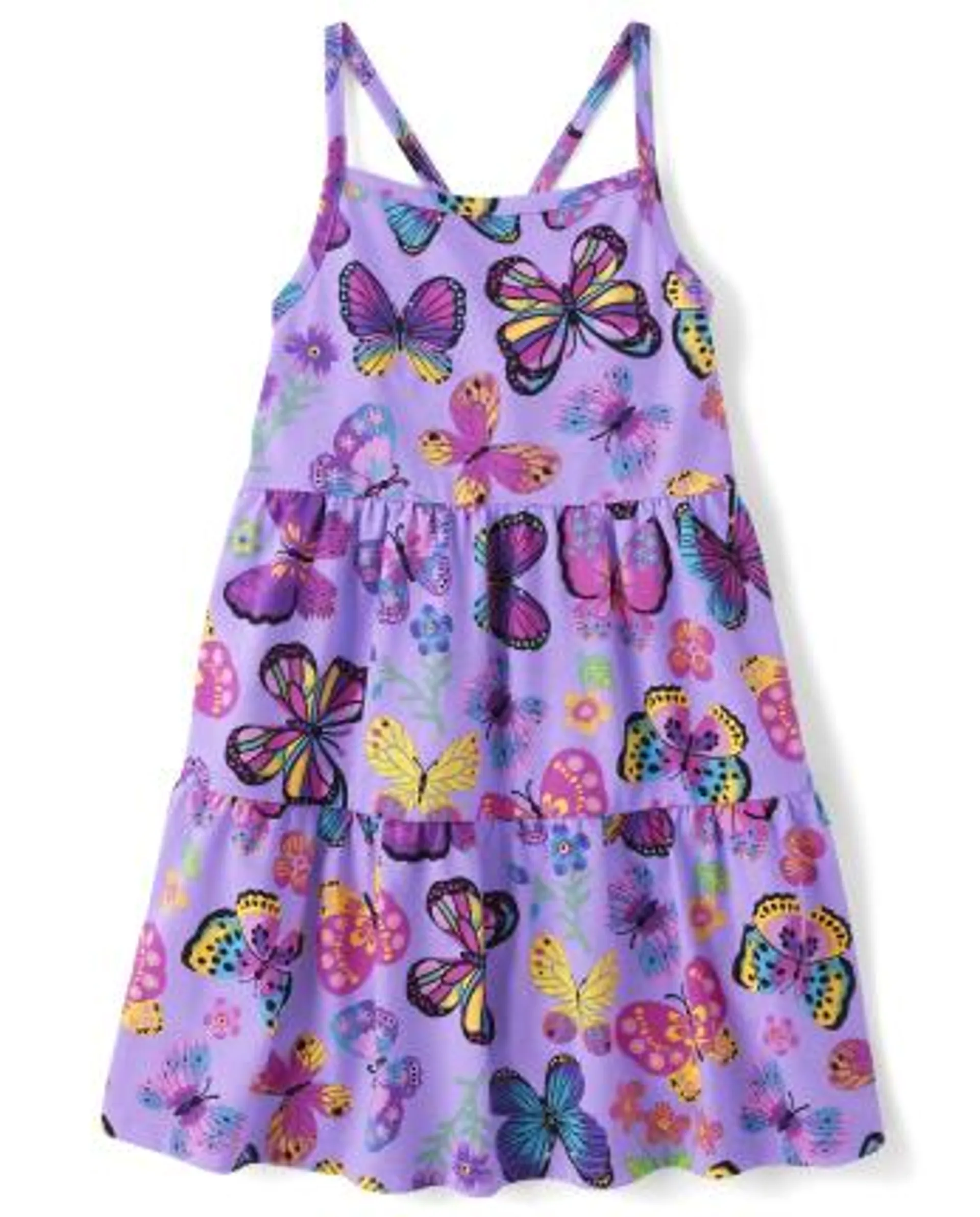 Girls Butterfly Tiered Dress - purple tang cl