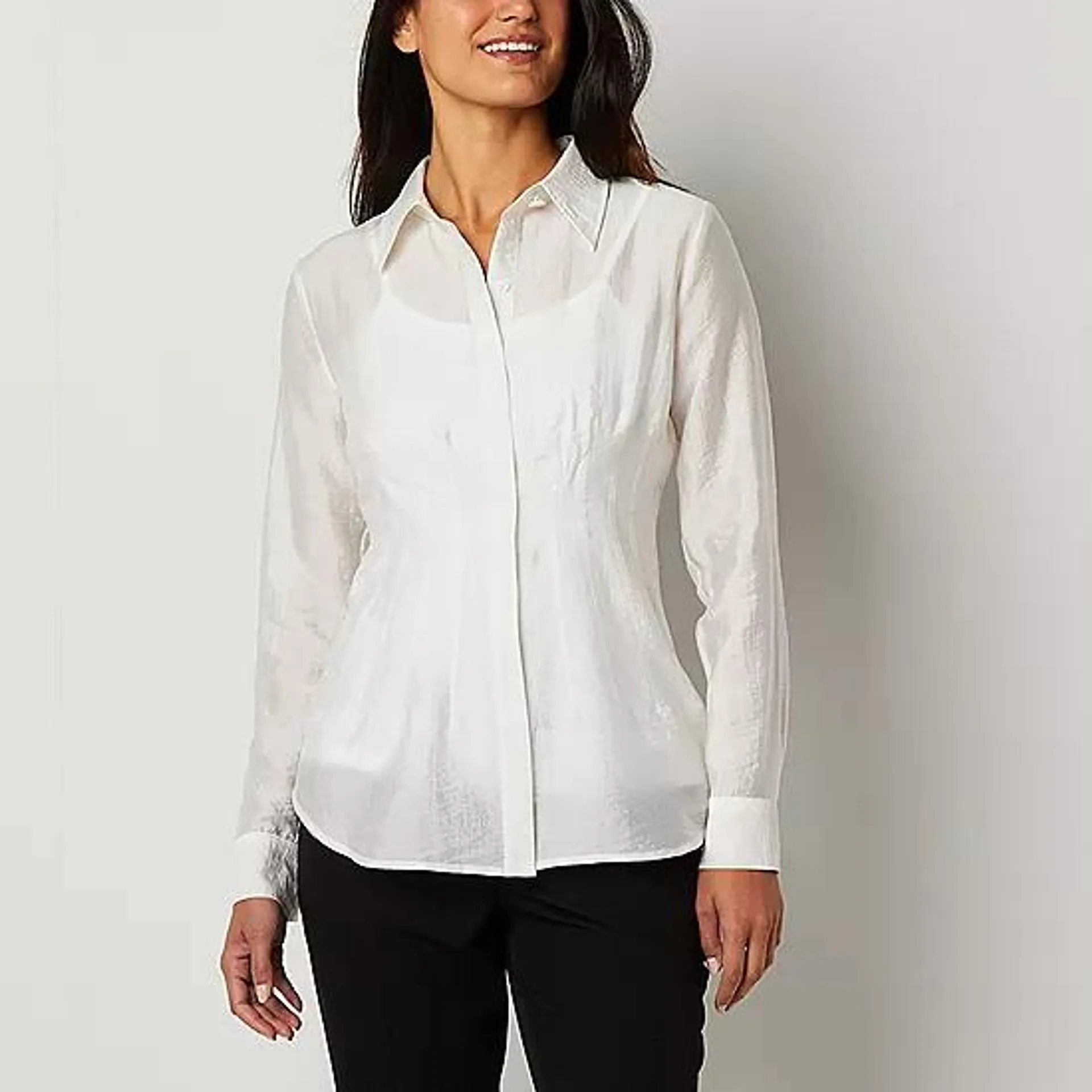 Worthington Womens Long Sleeve Regular Fit Button-Down Shirt