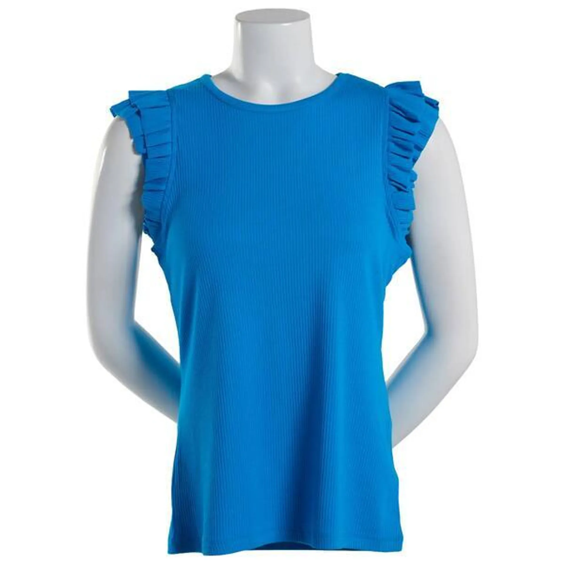 Womens Philosophy Cap Ruffle Sleeve Crew Neck Blouse