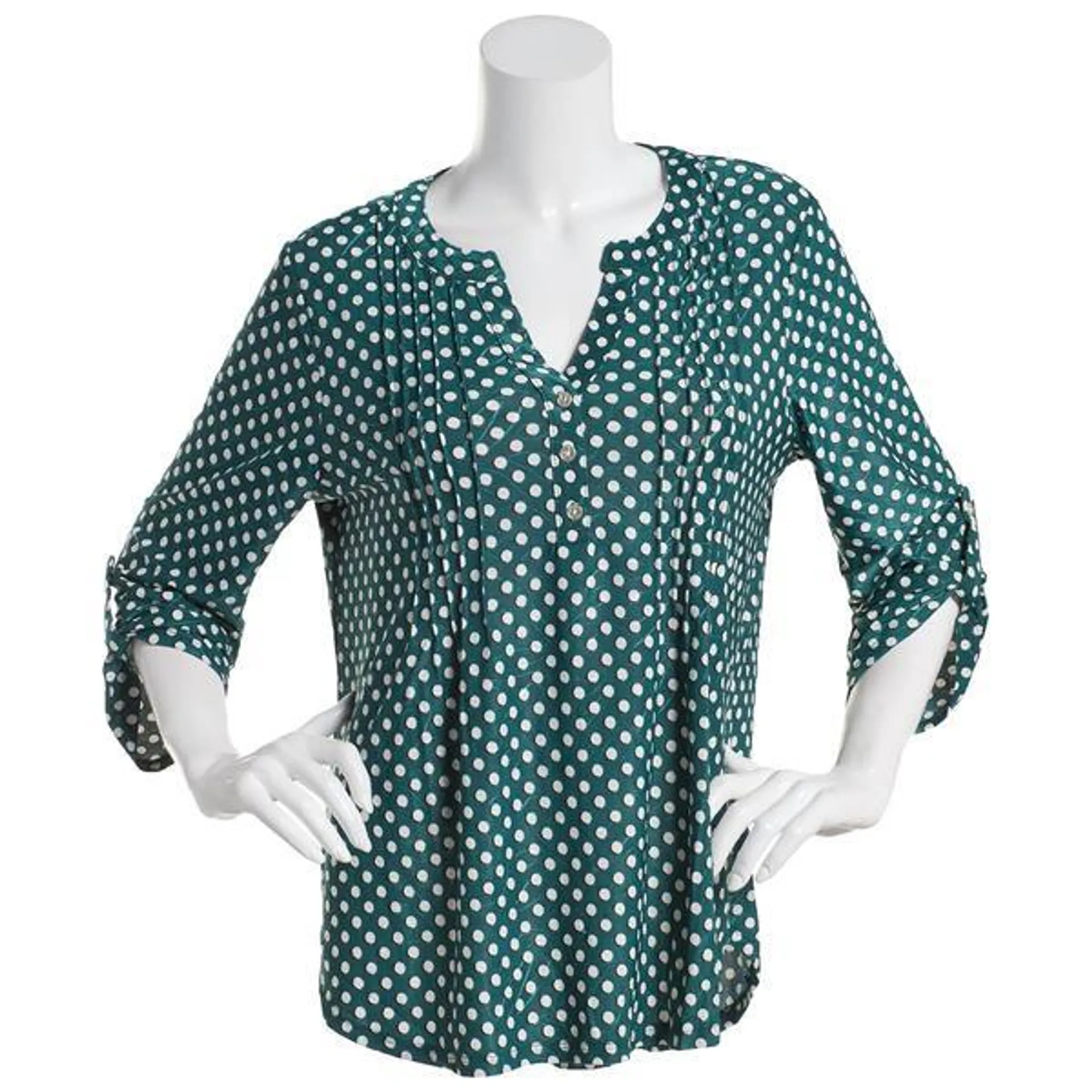 Womens Notations 3/4 Sleeve Dot Pleat Jacquard Blouse