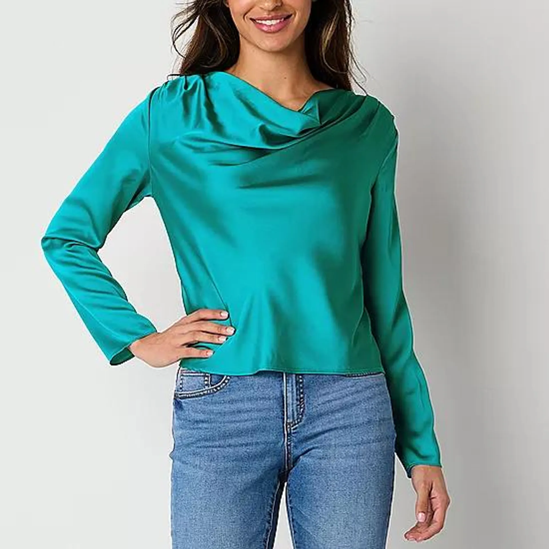 Bold Elements Womens Cowl Neck Long Sleeve Blouse