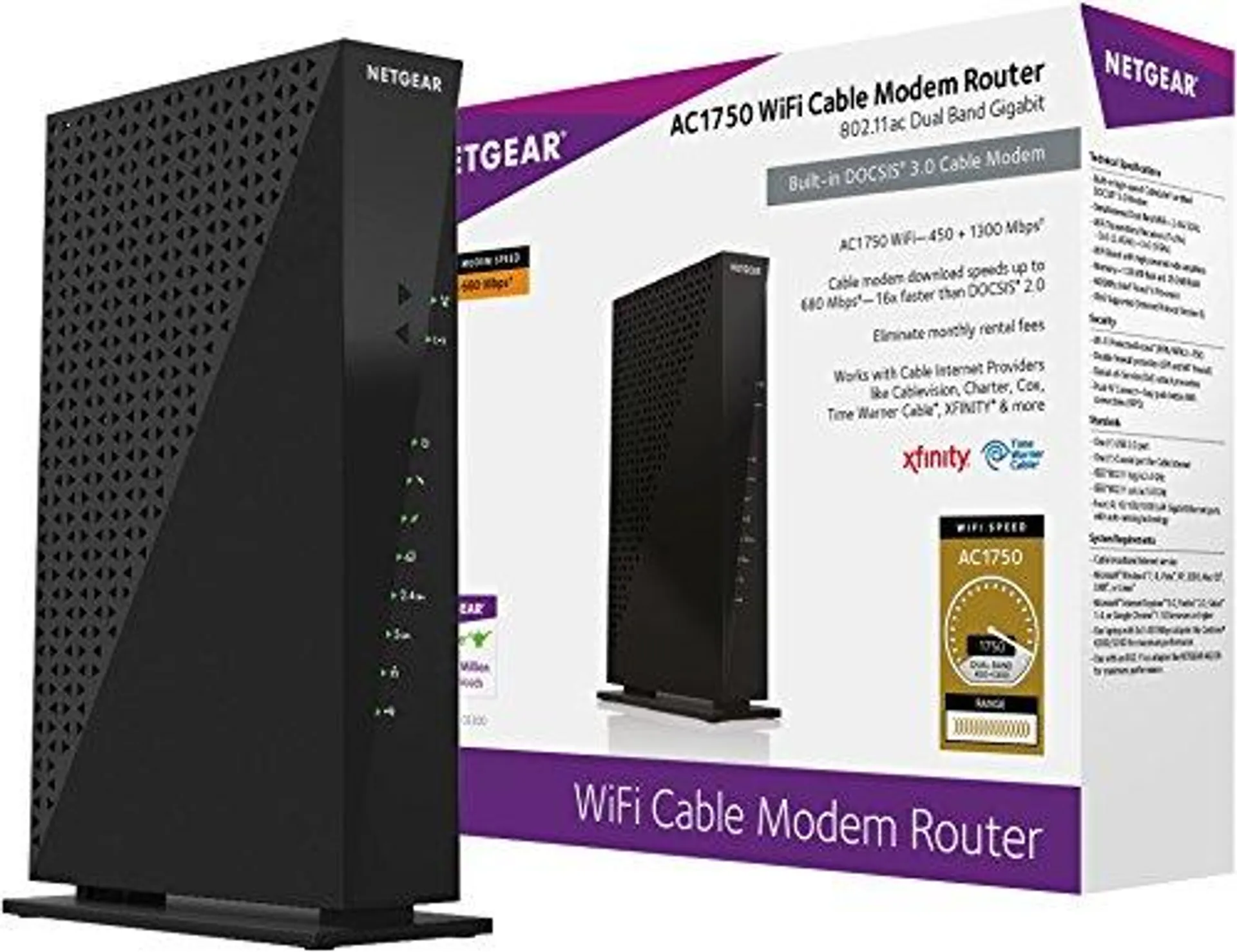 NETGEAR C6300-100NAS AC1750 (16x4) DOCSIS 3.0 WiFi Cable Modem Router Combo (C6300) Certified for Xfinity from Comcast, Spectrum