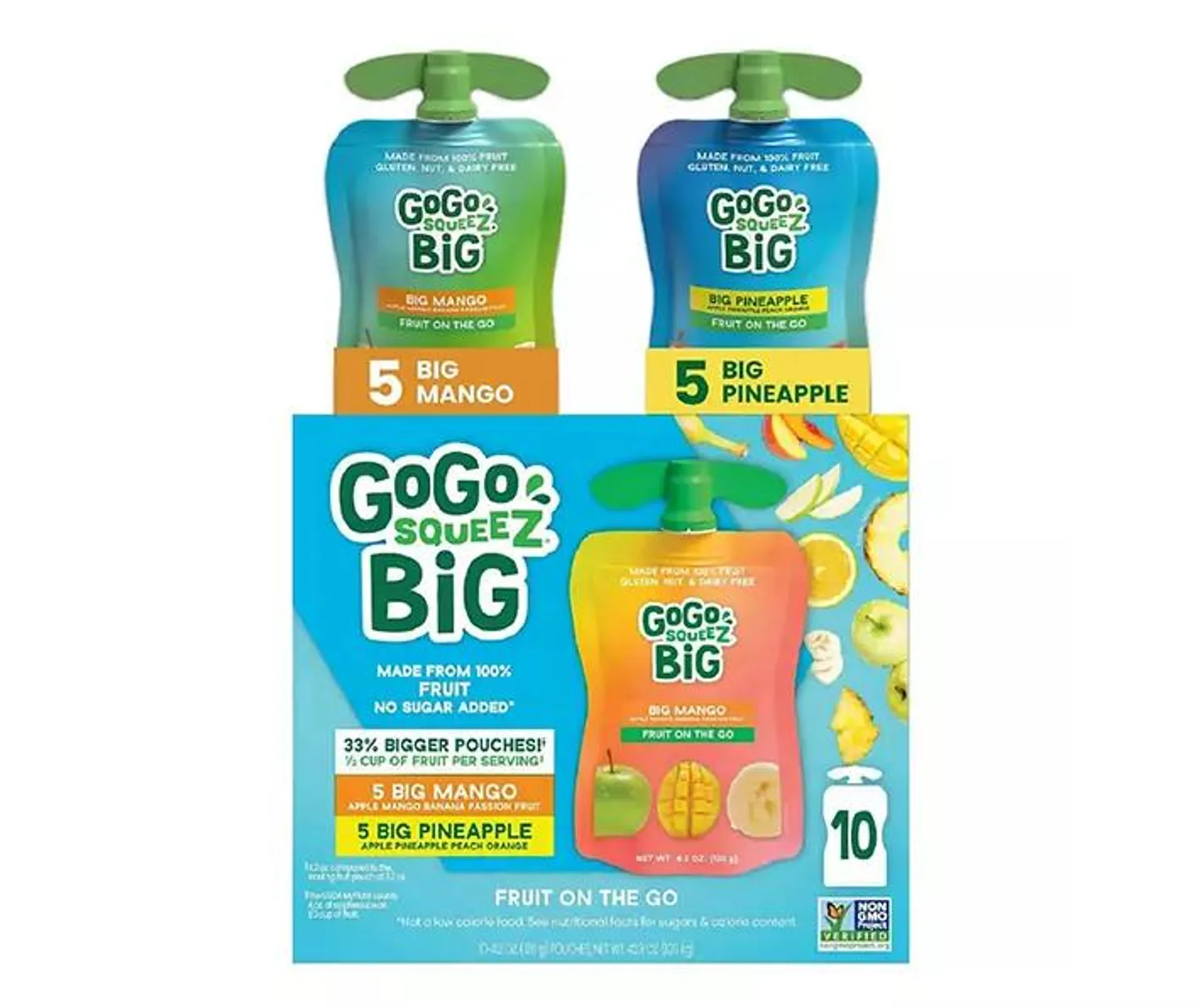 Big Mango & Pineapple Fruit On The Go Pouches, 10-Pack