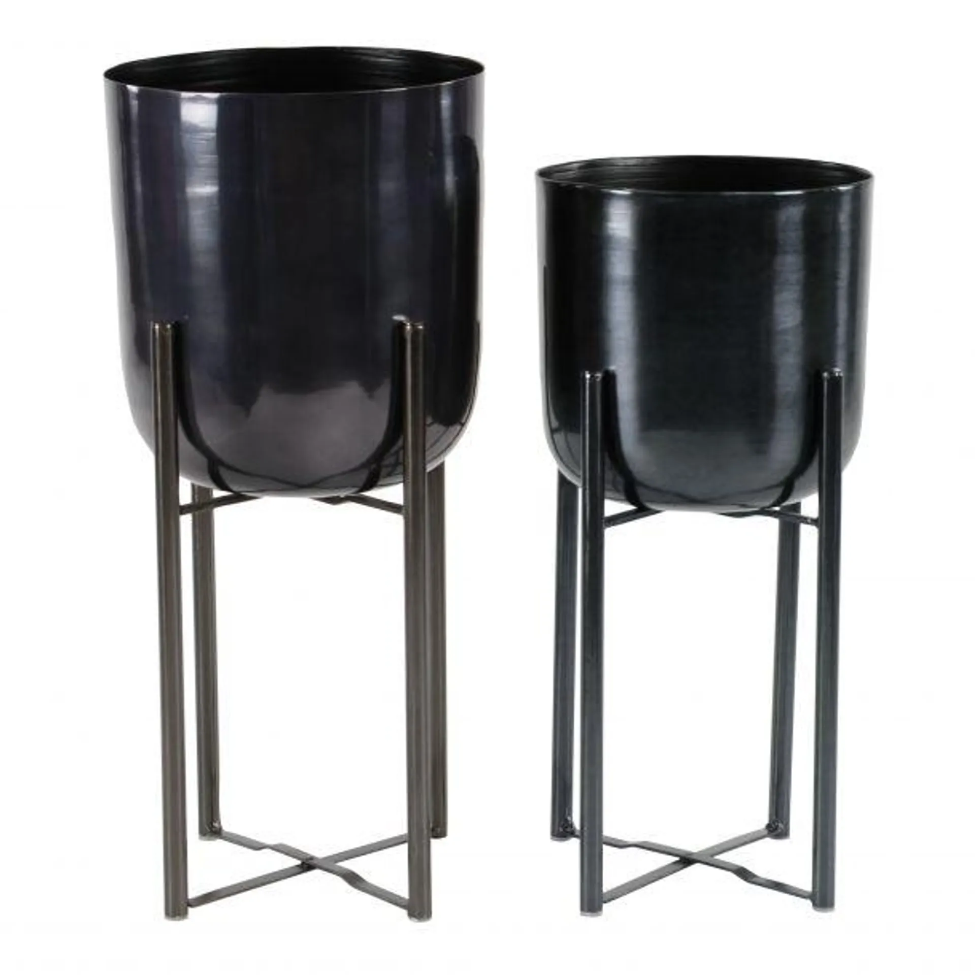 Marisol + Daisy Glam Metal Dome Shaped Planter with Removable Stand (Set of 2) - Black