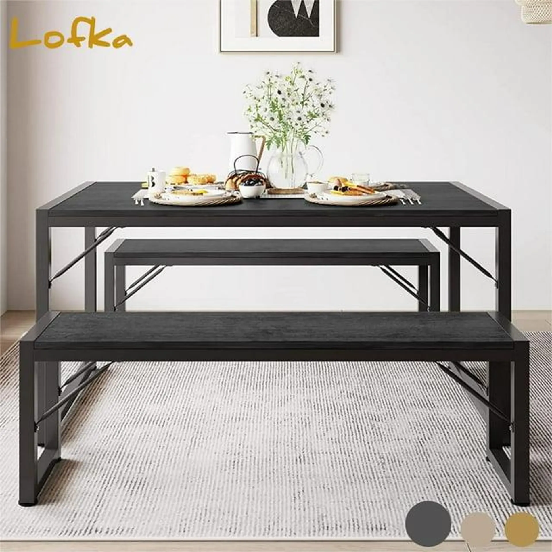 Lofka Dining Table Set for 4 with 45.5" Modern Kitchen Table Set for Living Room, Dinette Set Black