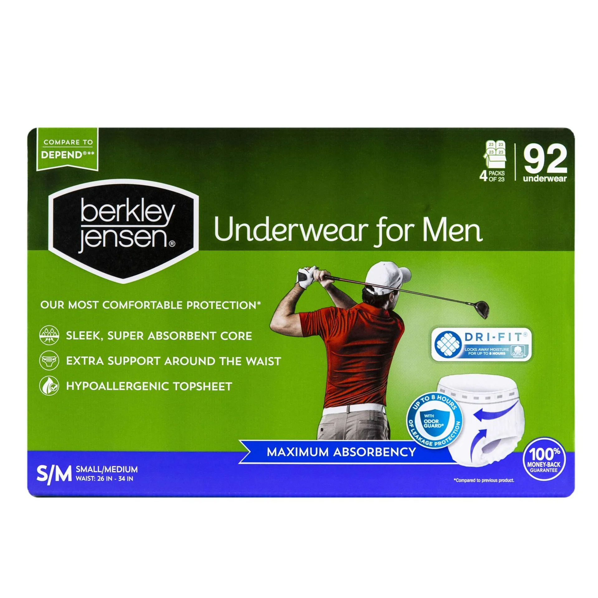 Berkley Jensen Incontinence Underwear for Men, Size Small/Medium, 92 ct.