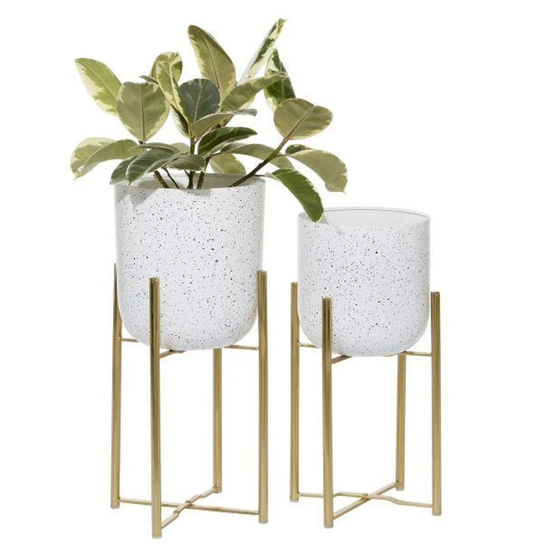 Set of 2 White Metal Contemporary Planter, 20", 22"