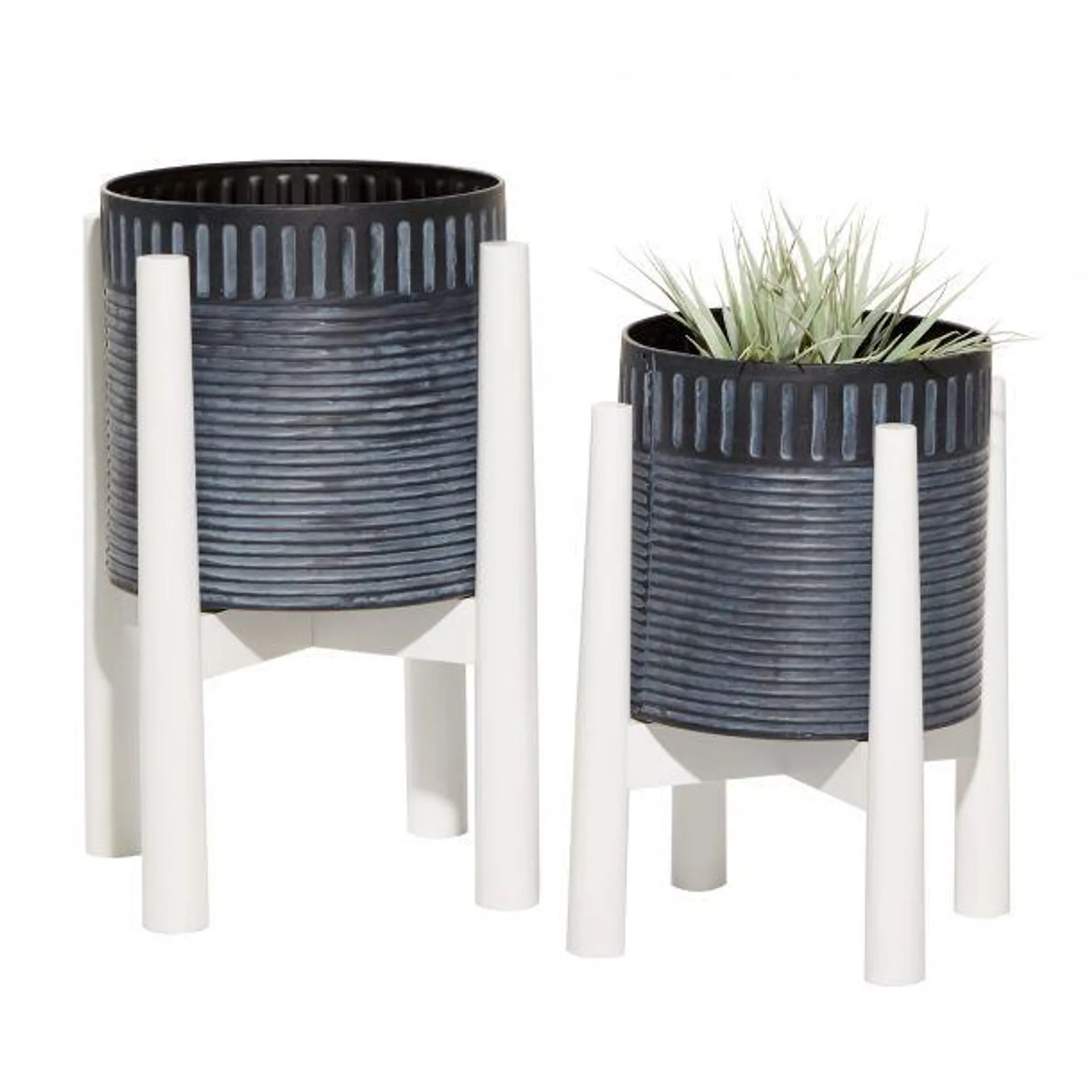 Set of 2 Black Metal Coastal Planter 18", 15"H