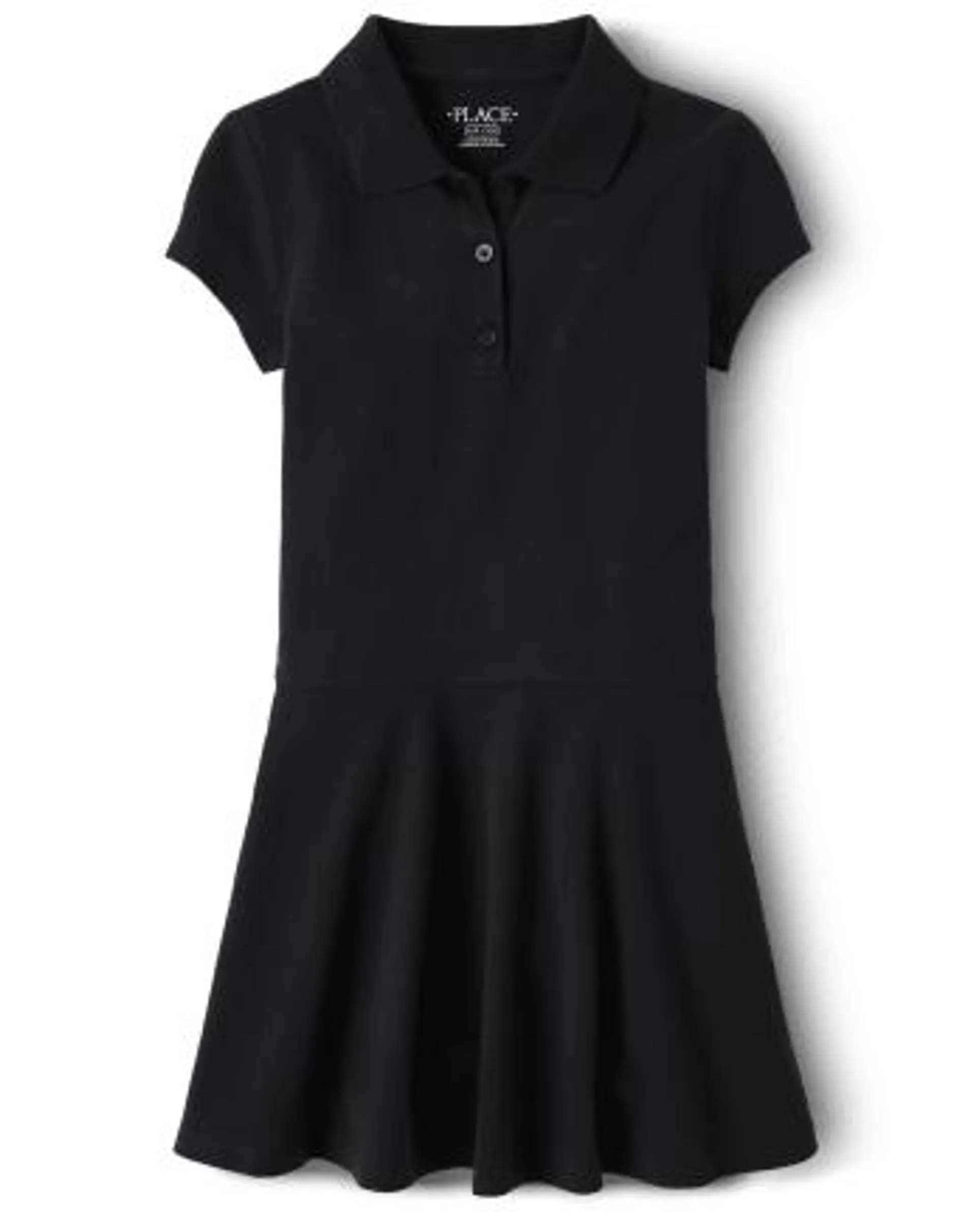 Vestido tipo polo de piqué de uniforme para niñas - black