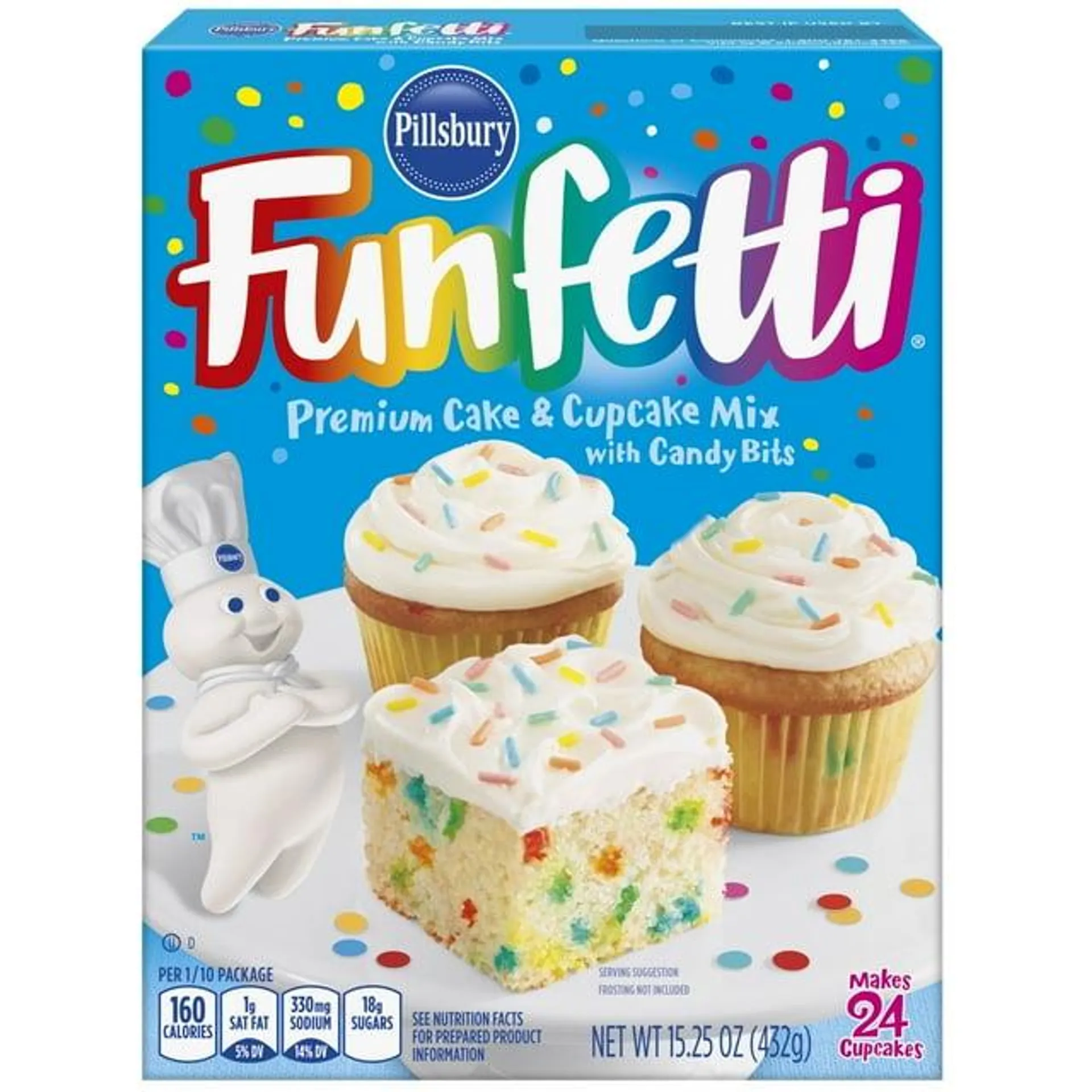 Pillsbury Funfetti Cake Mix with Candy Bits, 15.25 oz Box