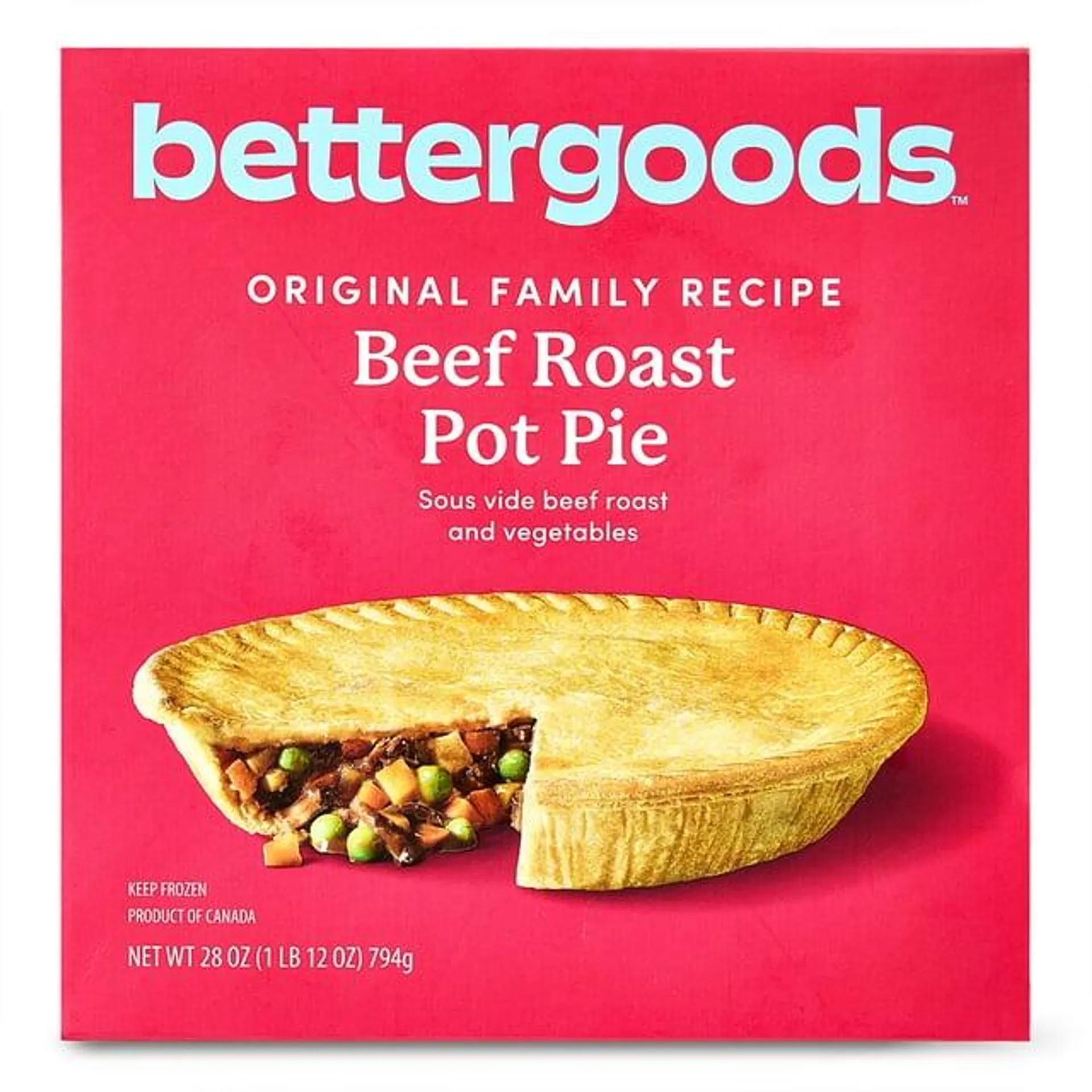 bettergoods Beef Pot Roast Pot Pie, Large Size Frozen Meal, 28 oz