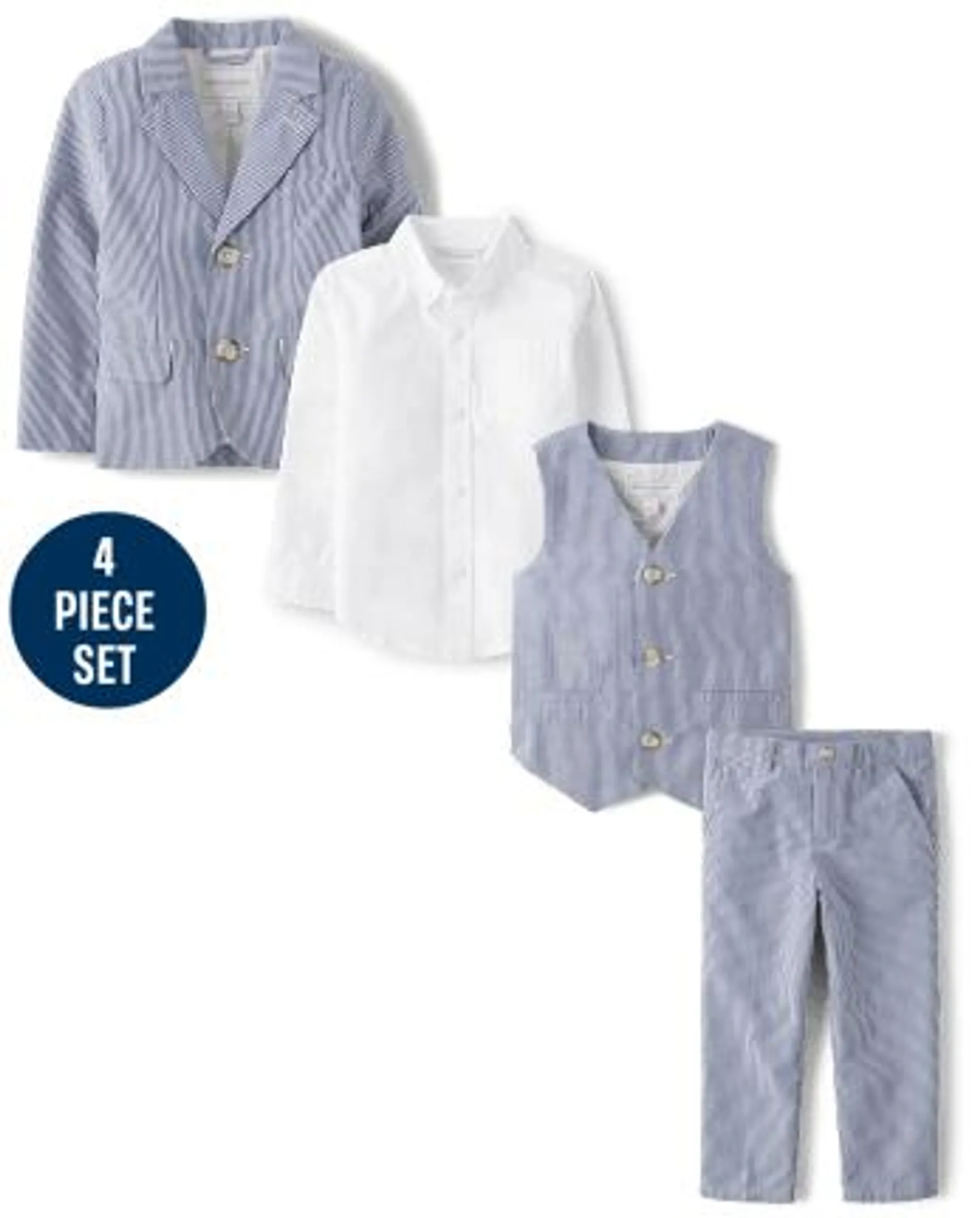 Boys Seersucker 4-Piece Suit Set - All Dressed Up - multi clr