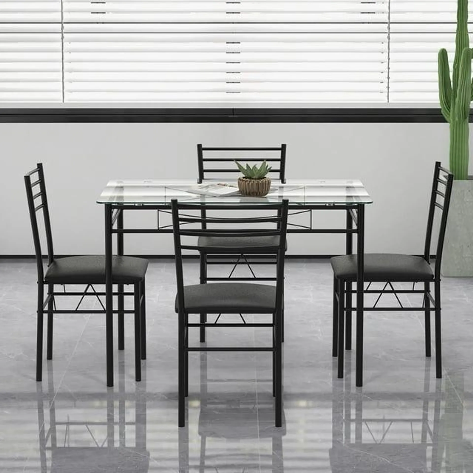 Gymax 5 Piece Dining Set Glass Top Table & 4 Upholstered Chairs Kitchen Room Furniture