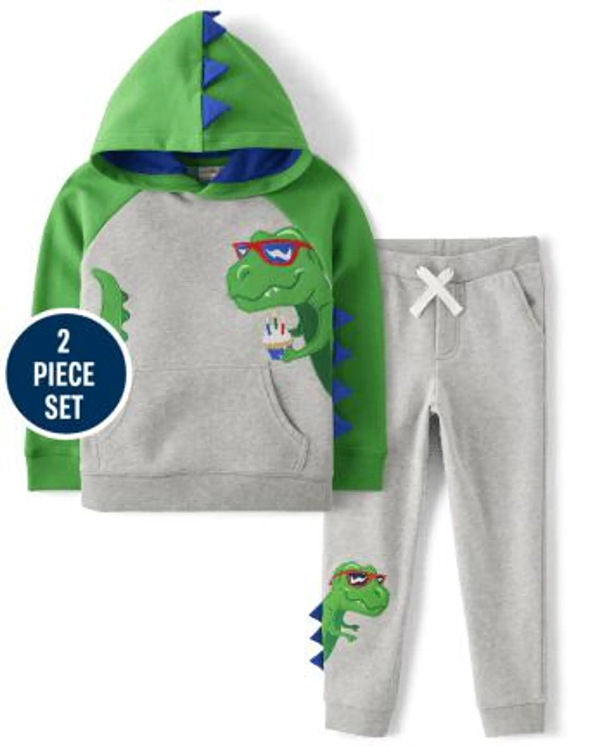 Boys Embroidered Dino Hoodie And Jogger Pants 2-Piece Outfit Set - Birthday Boutique - multi clr